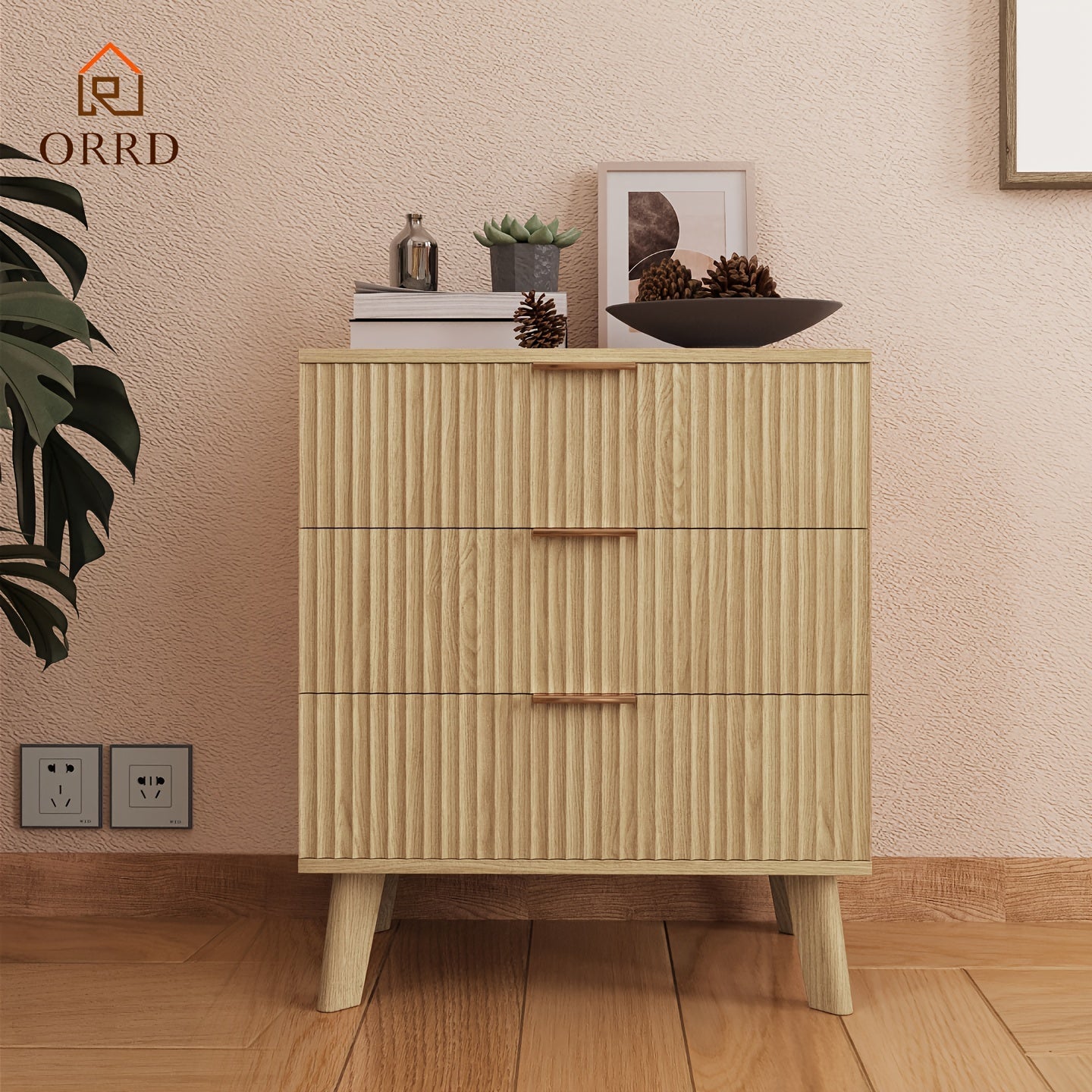 3 Drawer Dresser With Waveform Panel, Modern Closet Dressers Chest Of Drawers, Wood Storage Dresser Chest Of Drawers For Bedroom Living Room Hallway Closet