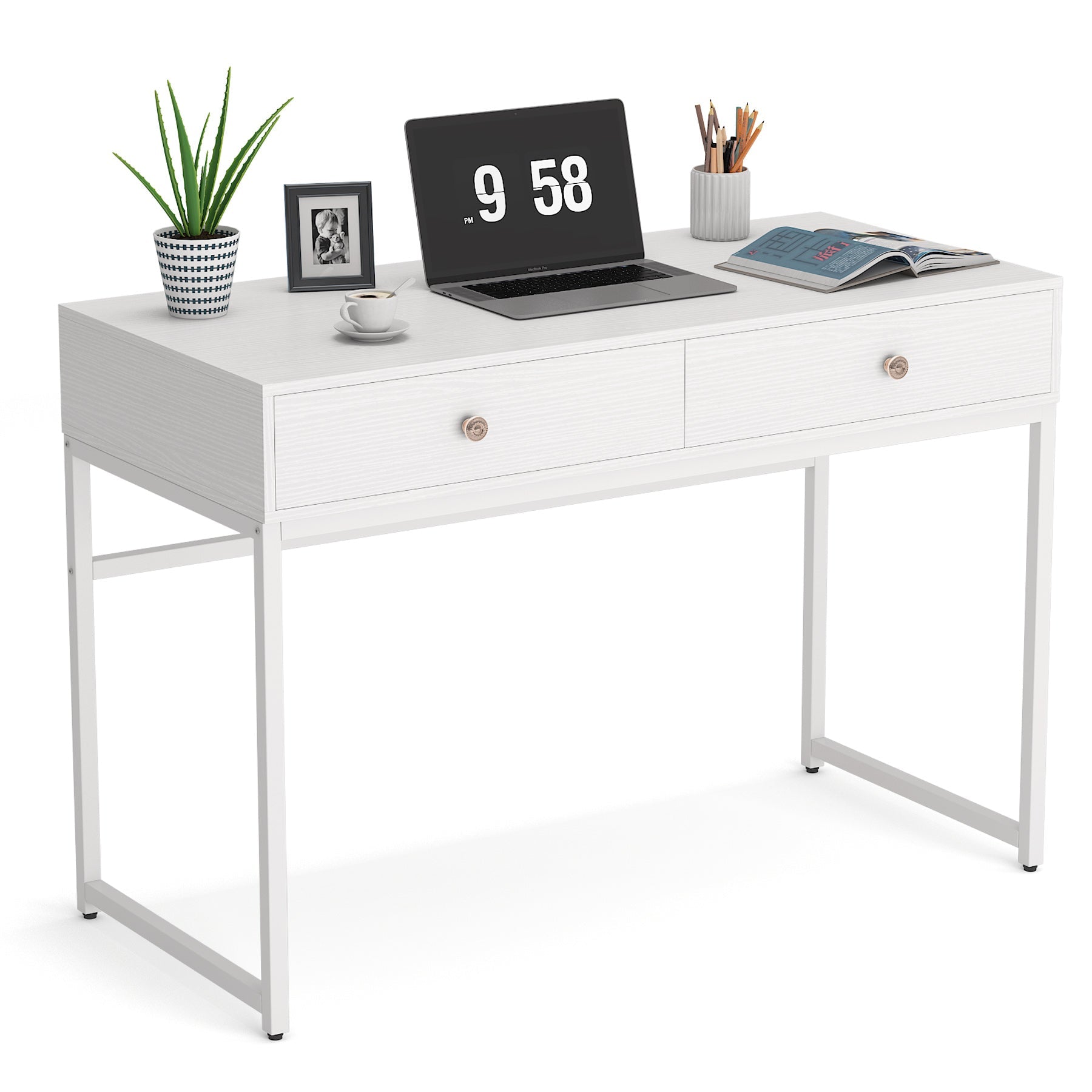 Modern Computer Desk with 2 Drawers, 120 cm Simple Study Writing Desk