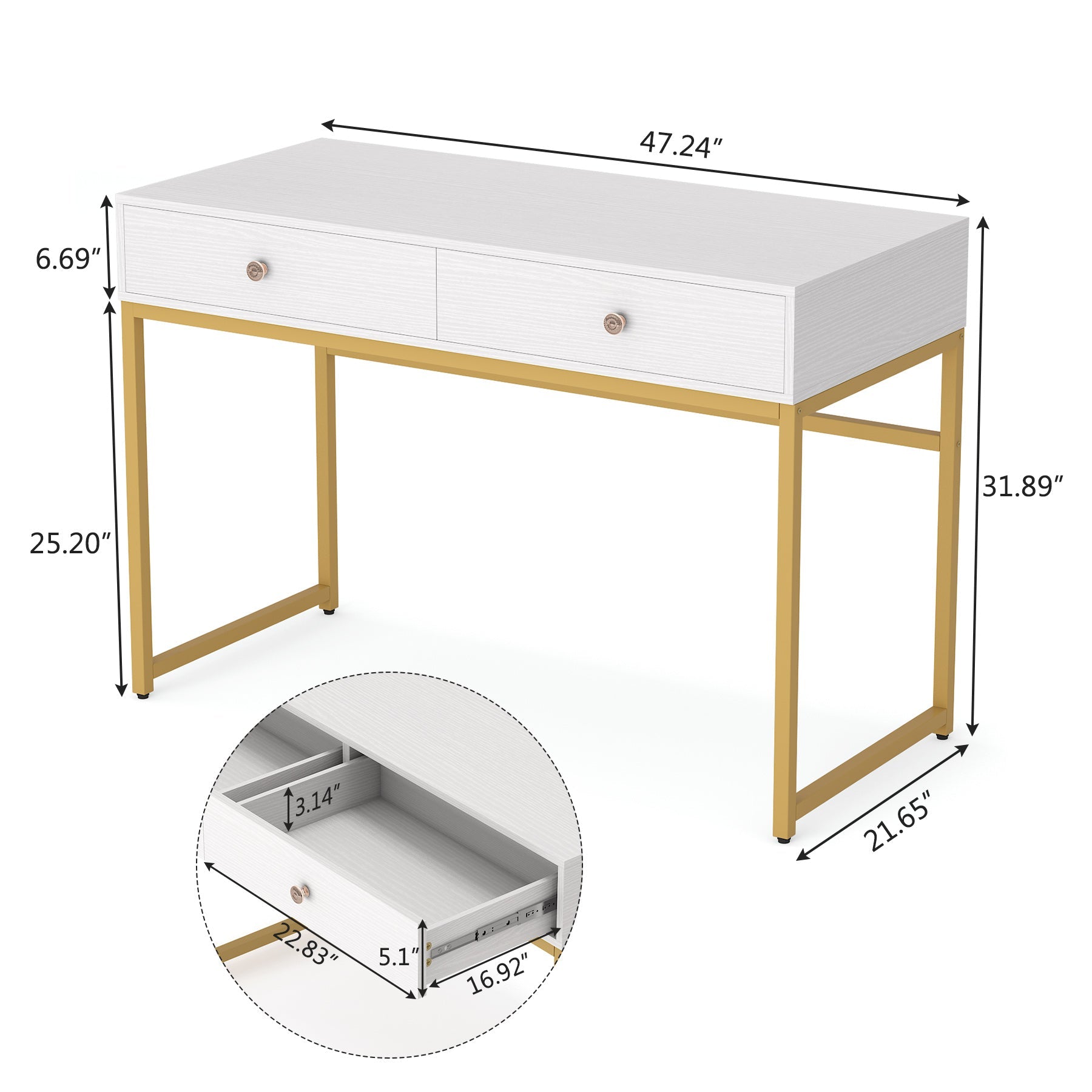 Modern Computer Desk with 2 Drawers, 120 cm Simple Study Writing Desk