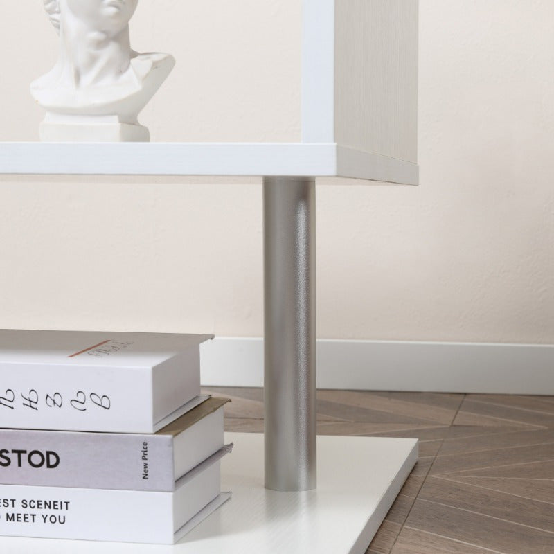50cm Modern End Table, Accent Side Table, S-Shaped Coffee Table with Storage Shelf and Steel Poles, White