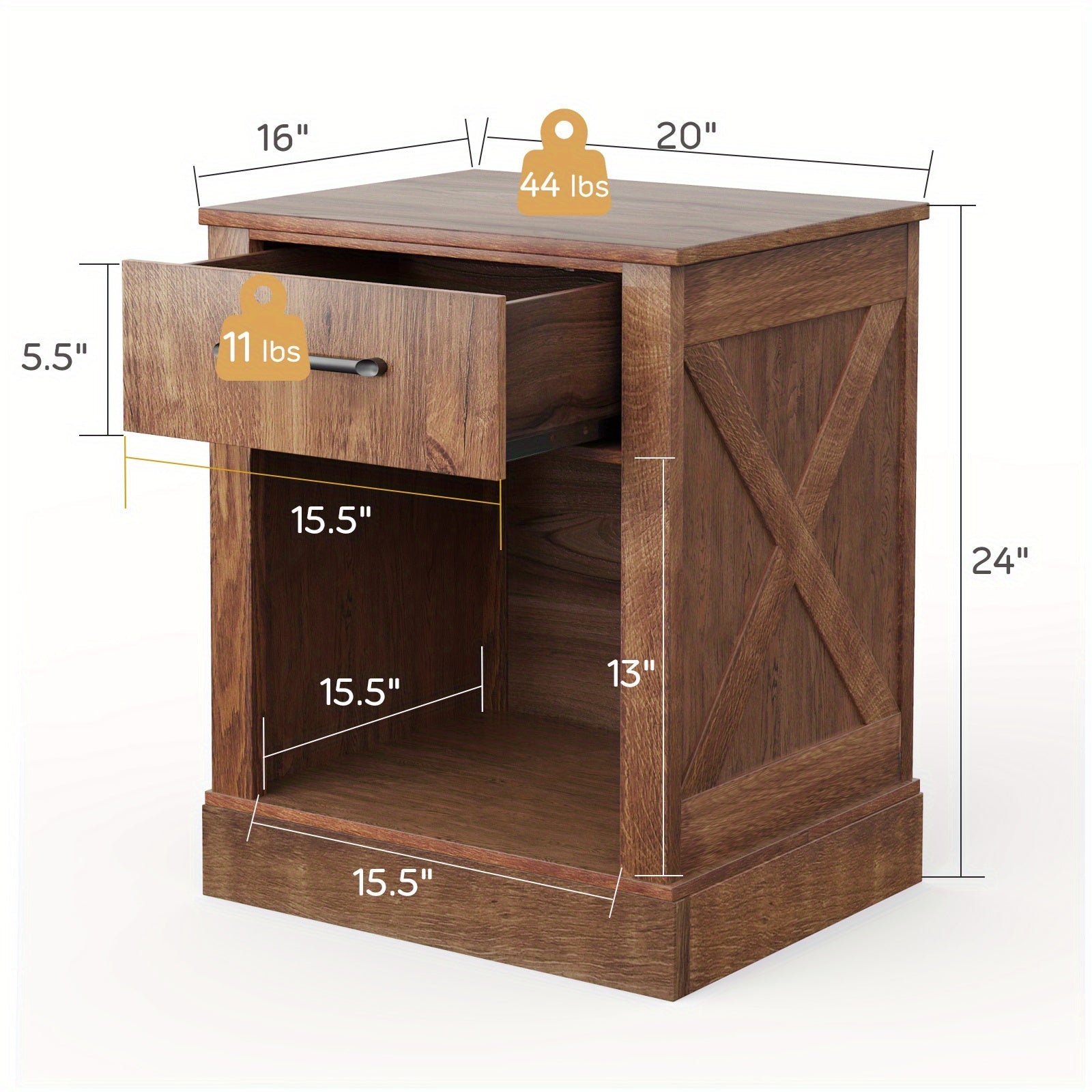 Nightstand with Drawer and Shelf Rustic Wooden Bedside Table Bedroom Brown