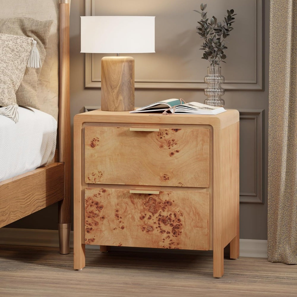 Farmhouse Nightstand with 3 Drawer, Distressed Wood Rustic Accent Dresser, Burl Nightstand for Bedroom, Entryway, Fully Assembled, Natural