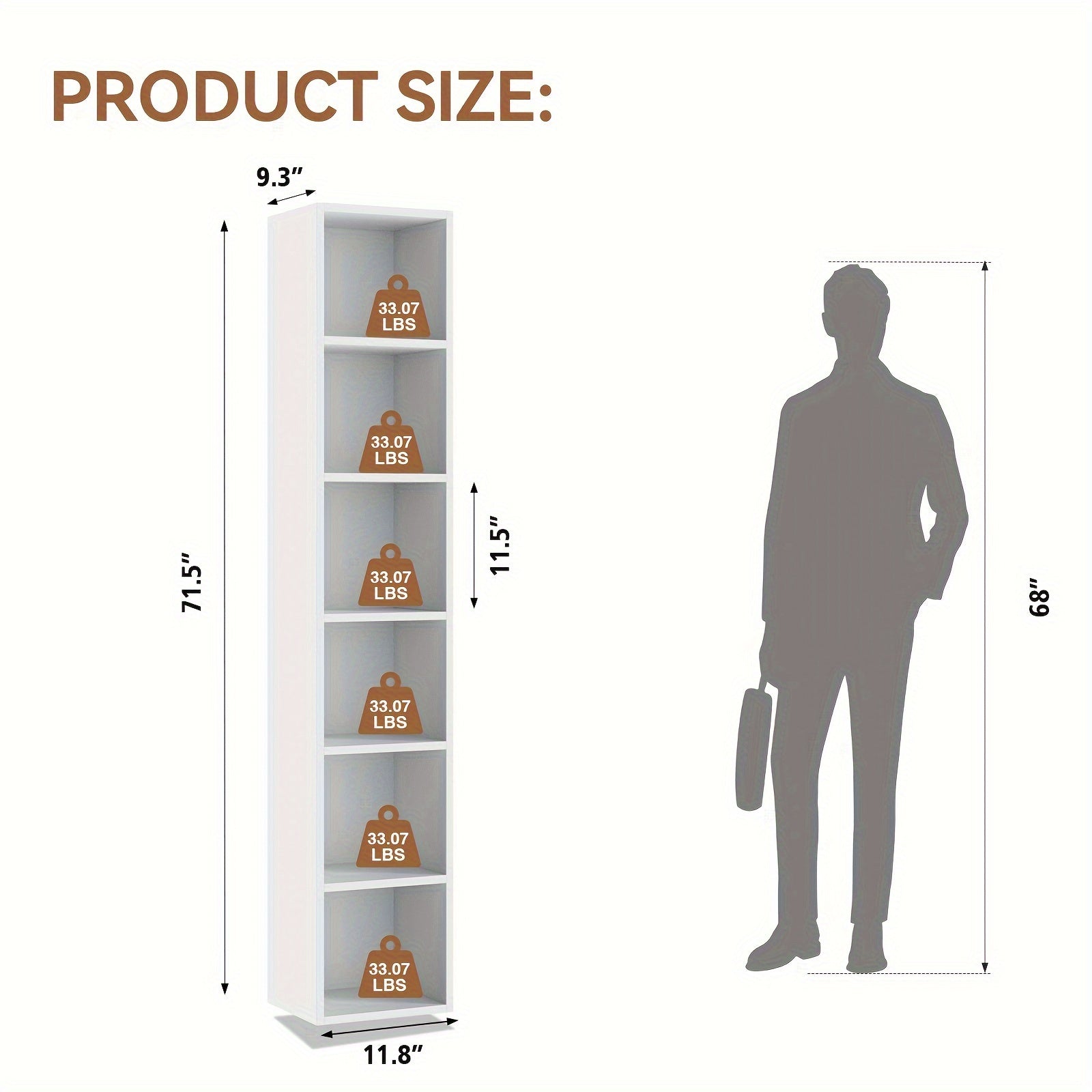 6 Tier Tall Narrow Bookcase, Modern Corner Bookcase, Cube Media Tower Rack, Cabinet, Floor Standing Display Storage Shelves For Small Spaces, For Home Office, Avaliable In Brown, Black And White Color