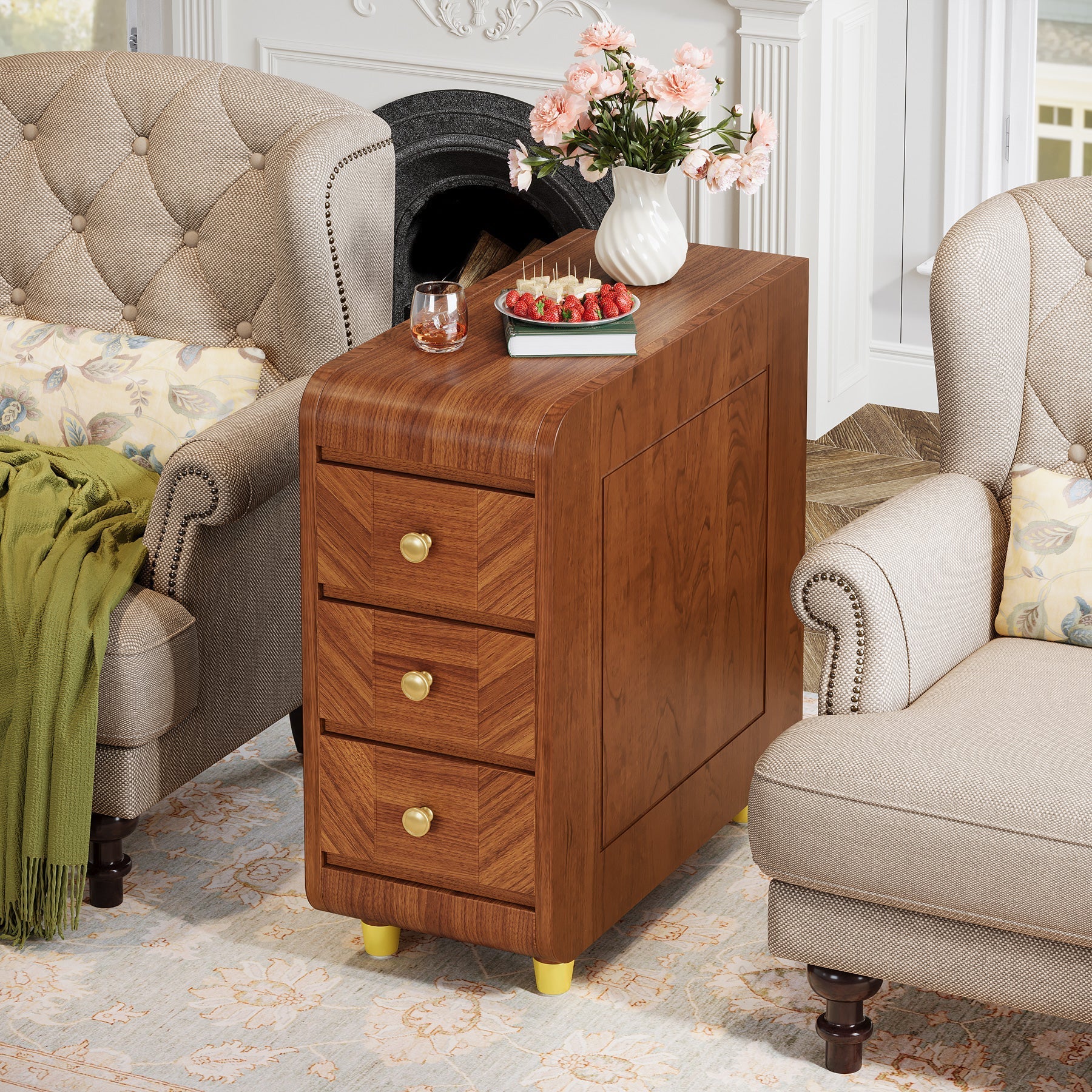 3-Drawer End Table, Small Classic Sofa Side table Bedside Table