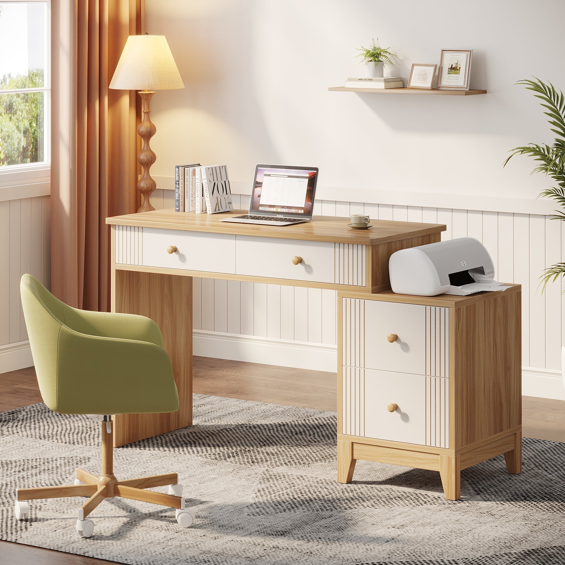 4-Drawer Computer Desk, Wooden Study Writing Table with Storage (in cm)