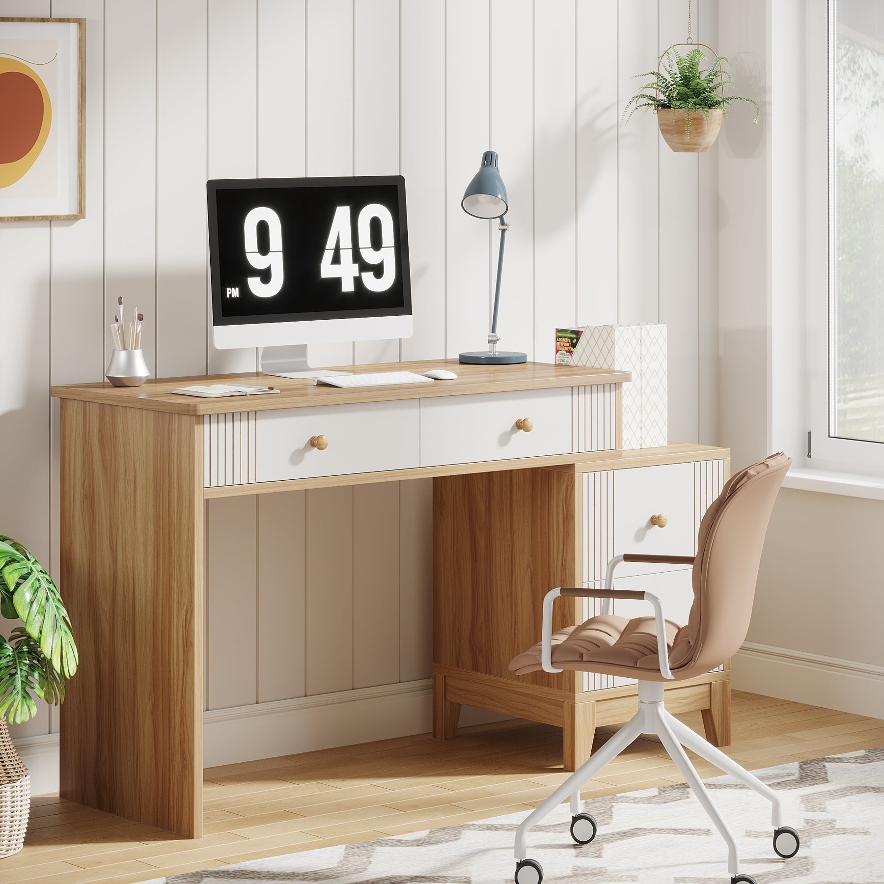 4-Drawer Computer Desk, Wooden Study Writing Table with Storage (in cm)