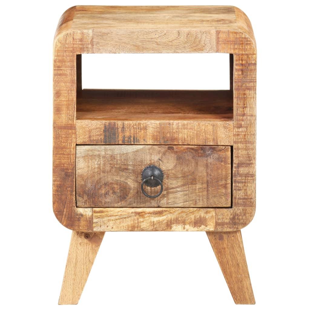 Modern Rough Mango Wood Bedside Cabinet 11.8"x11.8"x16.1" - Sturdy Hardwood Nightstand with Storage Compartment, Bedside Cabinet