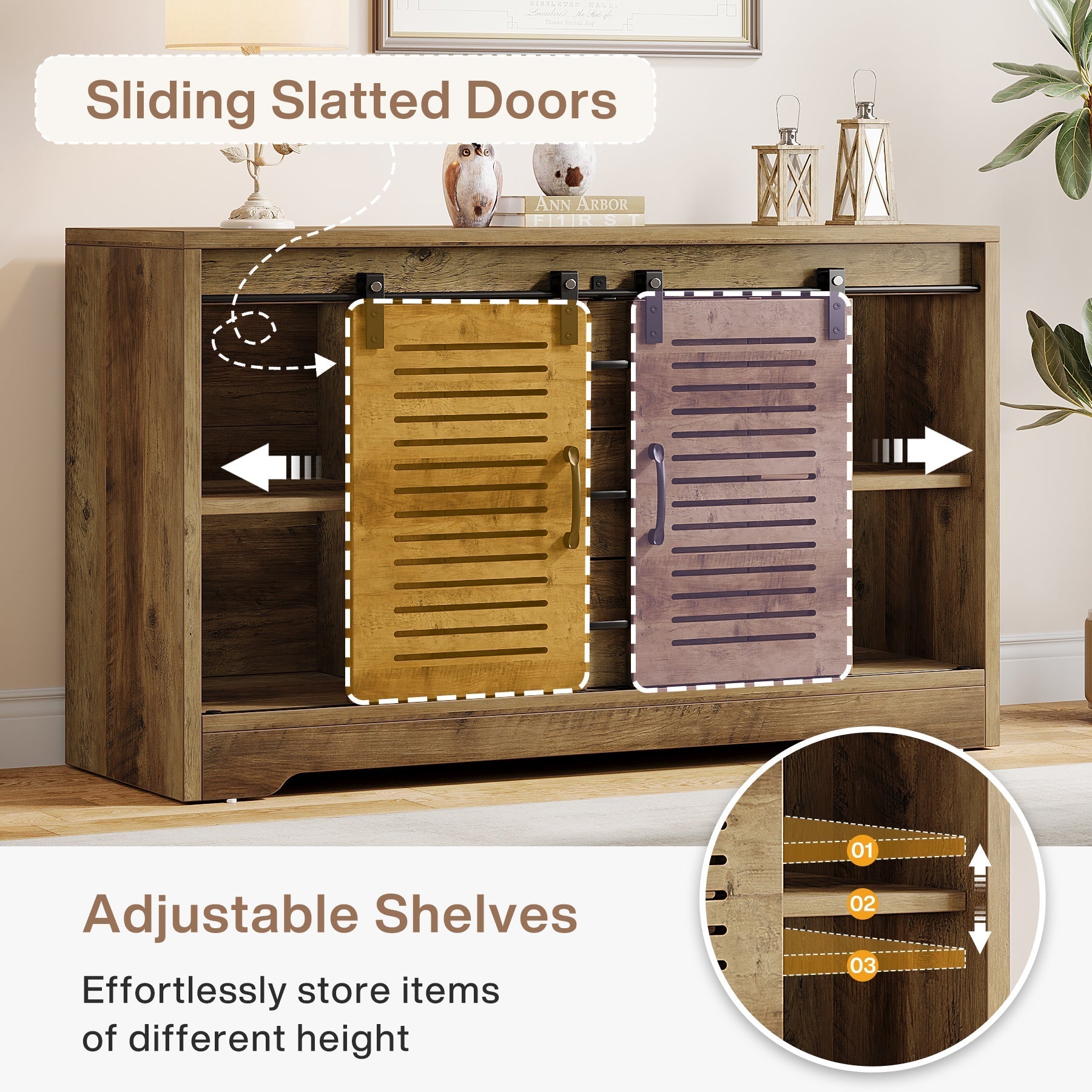 119 cm Sideboard Buffet, Farmhouse Buffet Cabinet with Sliding Doors & Adjustable Shelves