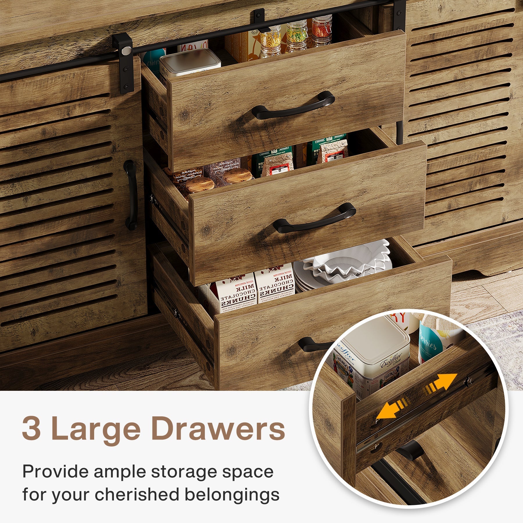 119 cm Sideboard Buffet, Farmhouse Buffet Cabinet with Sliding Doors & Adjustable Shelves