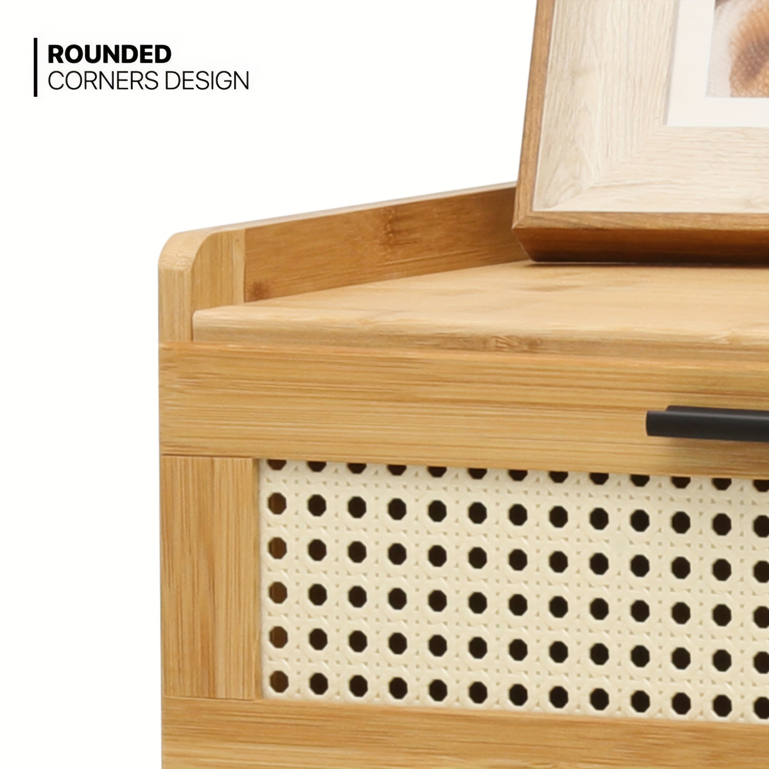 3-Drawers Rattan Nightstand, Small End Table with Solid Wood Feet, Bamboo Accent Sofa Side, Boho Table Bedside Table for Small Spaces, Bedroom, Living Room, Dorm