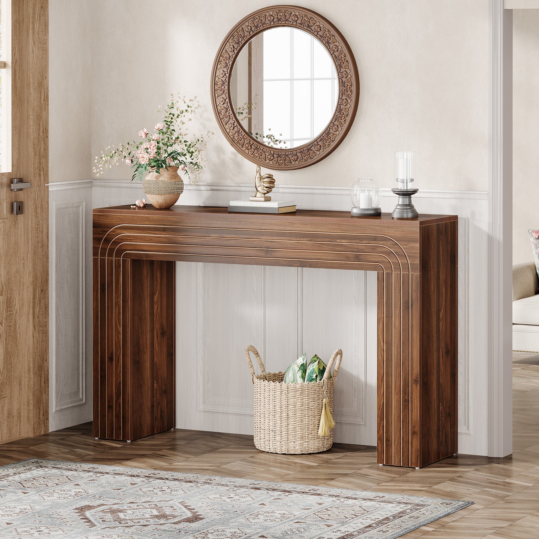 140 cm Wood Console Table, Farmhouse Sofa Table Hallway Table