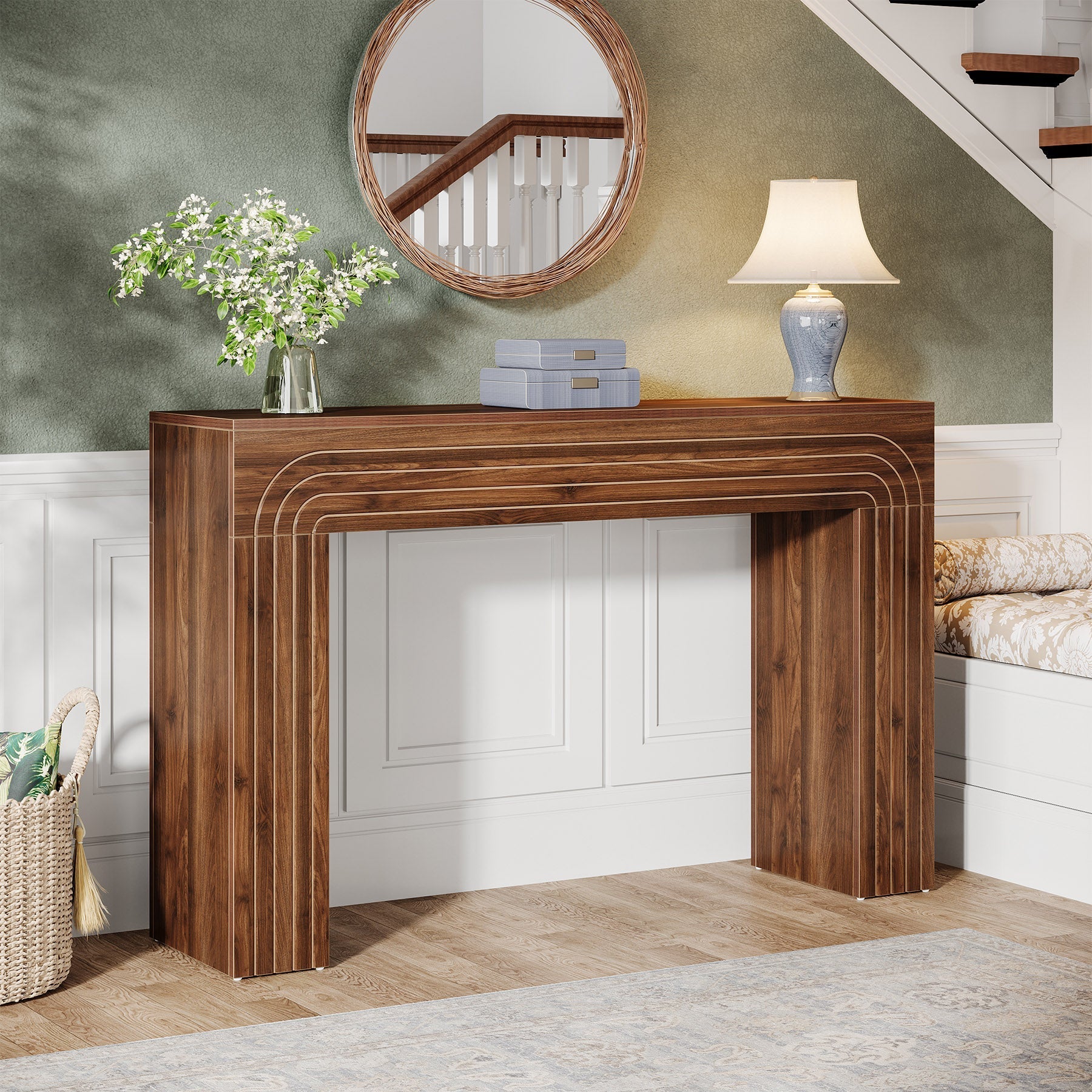 140 cm Wood Console Table, Farmhouse Sofa Table Hallway Table