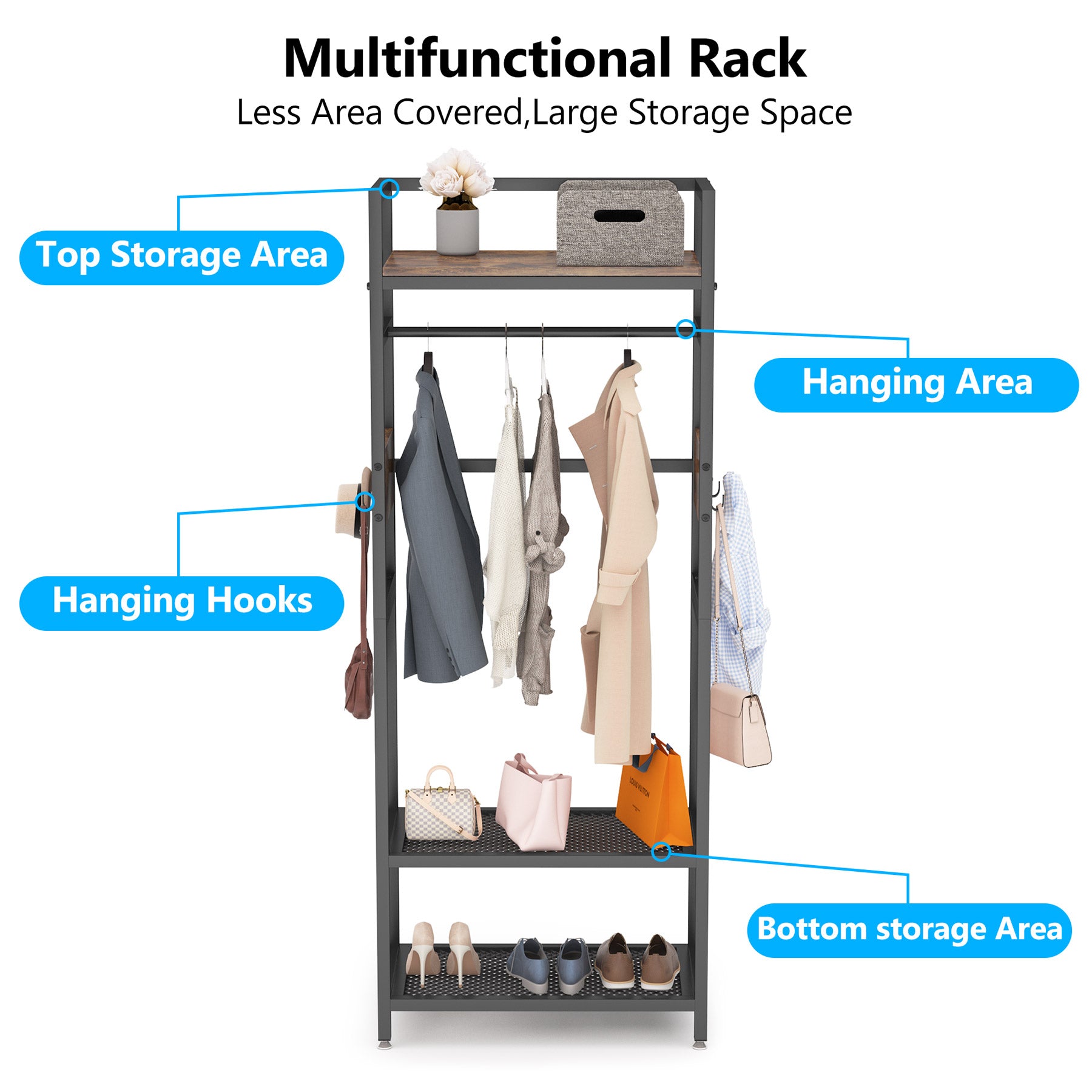 Freestanding Closet Organizer, Small Entryway Coat Garments Rack (Approx. 91 cm)