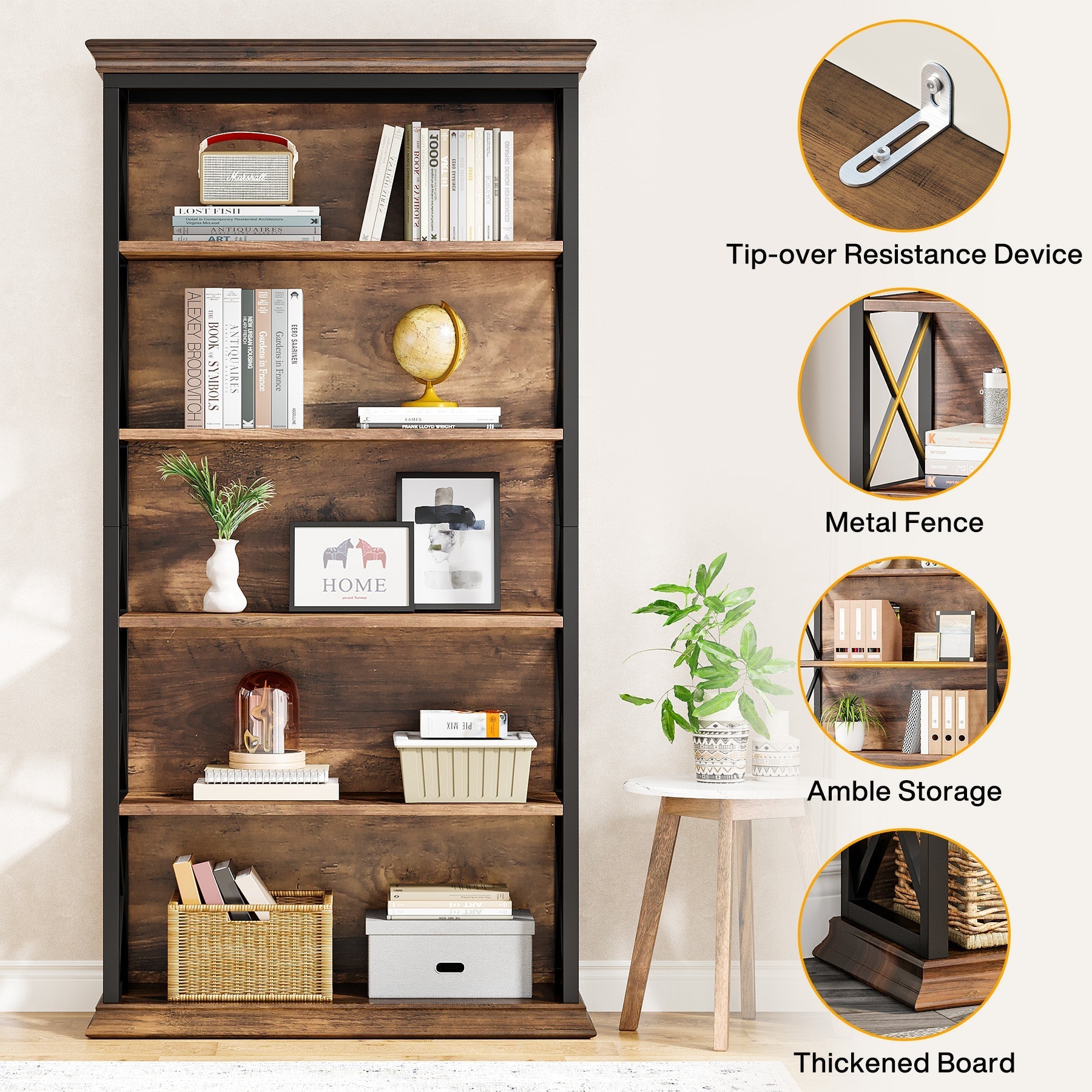 6-Tier Bookshelf, 180 cm Etagere Bookcase for Home Office
