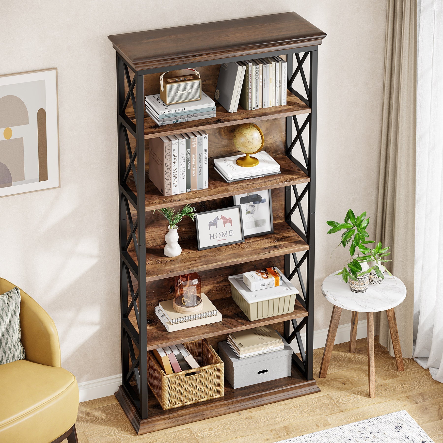 6-Tier Bookshelf, 180 cm Etagere Bookcase for Home Office
