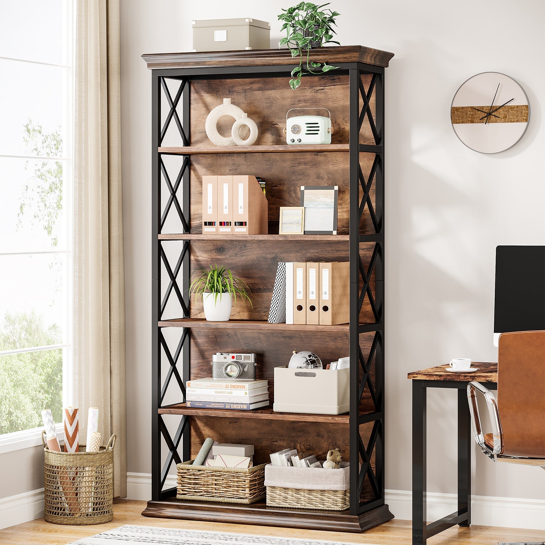 6-Tier Bookshelf, 180 cm Etagere Bookcase for Home Office