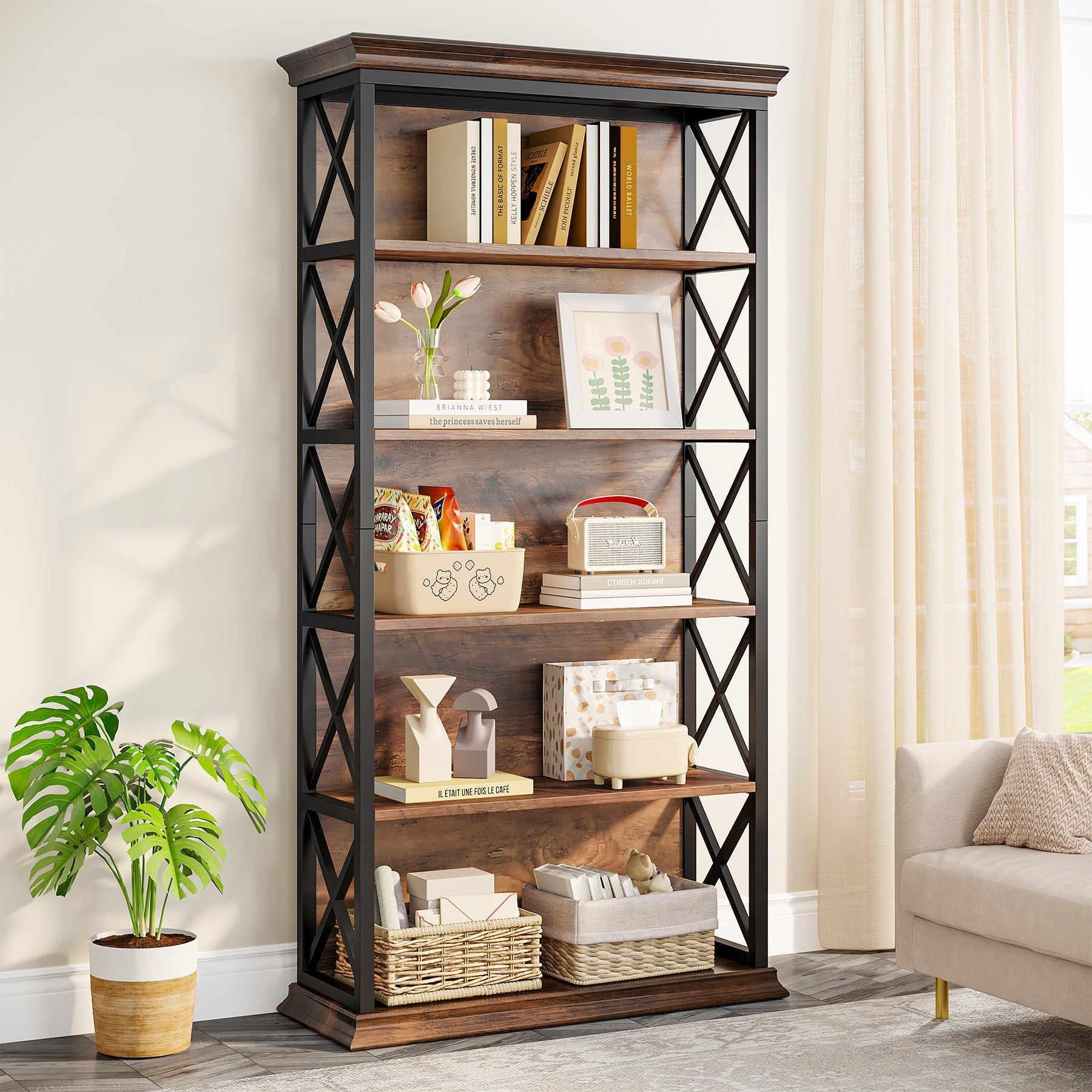 6-Tier Bookshelf, 180 cm Etagere Bookcase for Home Office