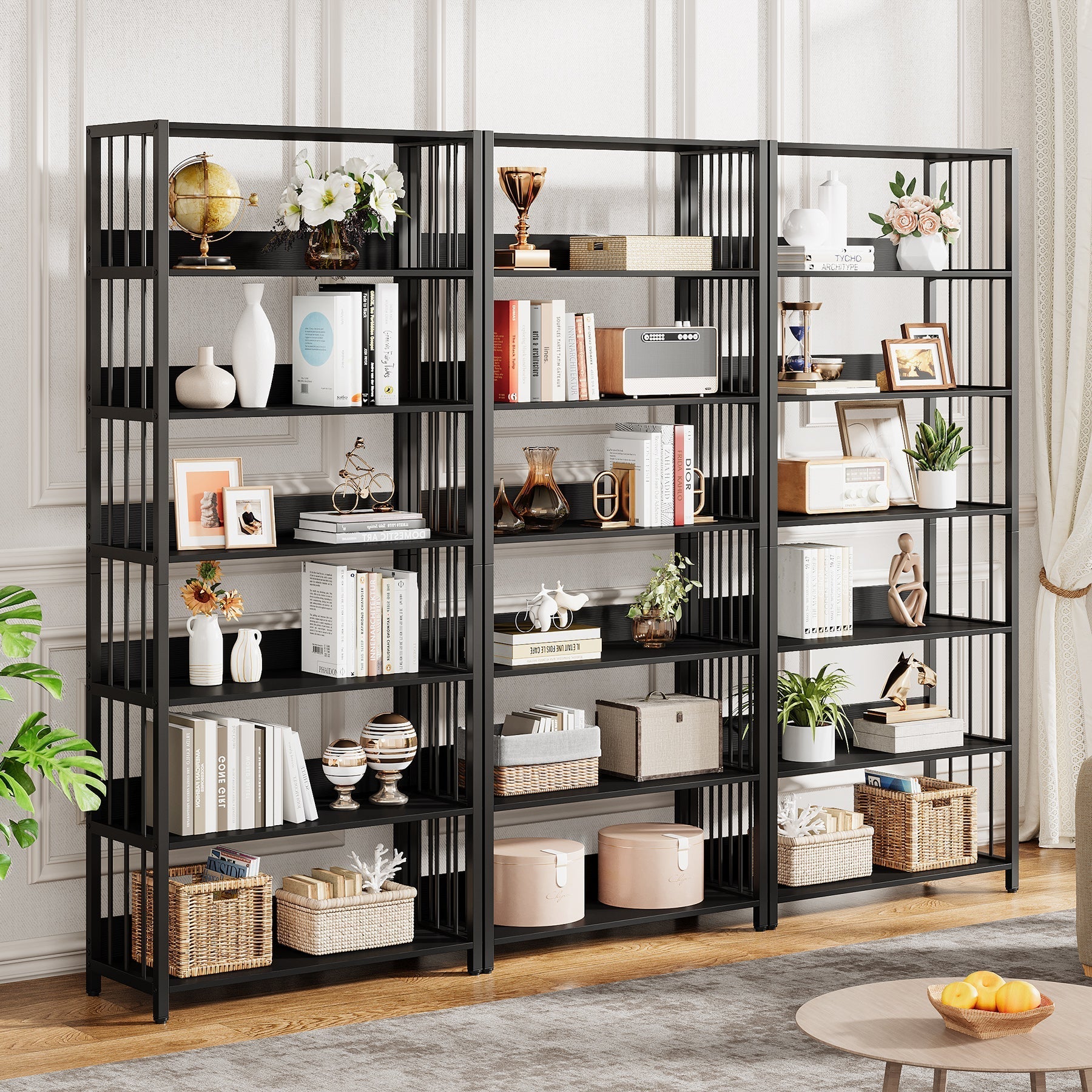 6-Tier Bookshelf, Vintage Storage Display Rack with Open Shelves (Approx. 152 cm)