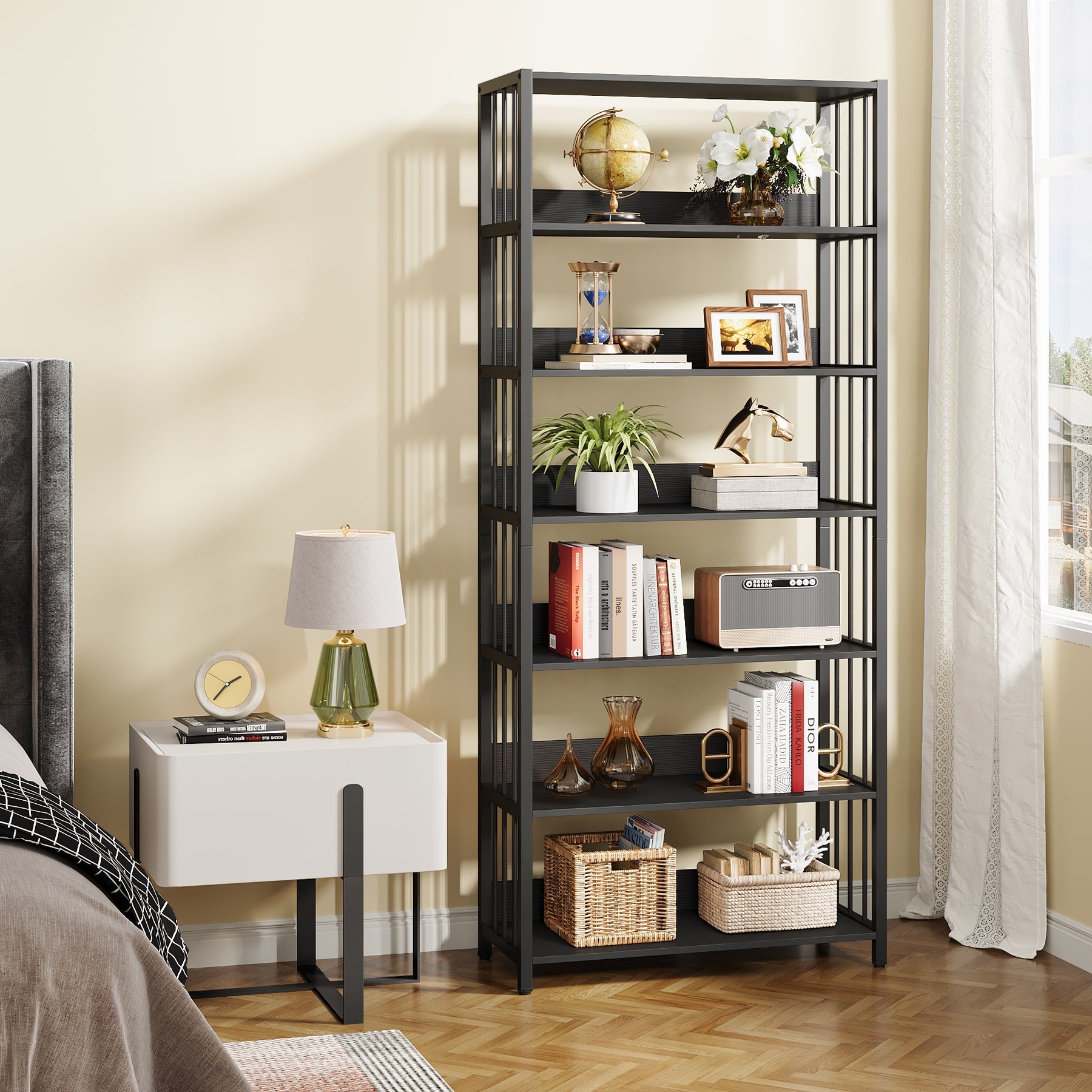 6-Tier Bookshelf, Vintage Storage Display Rack with Open Shelves (Approx. 152 cm)