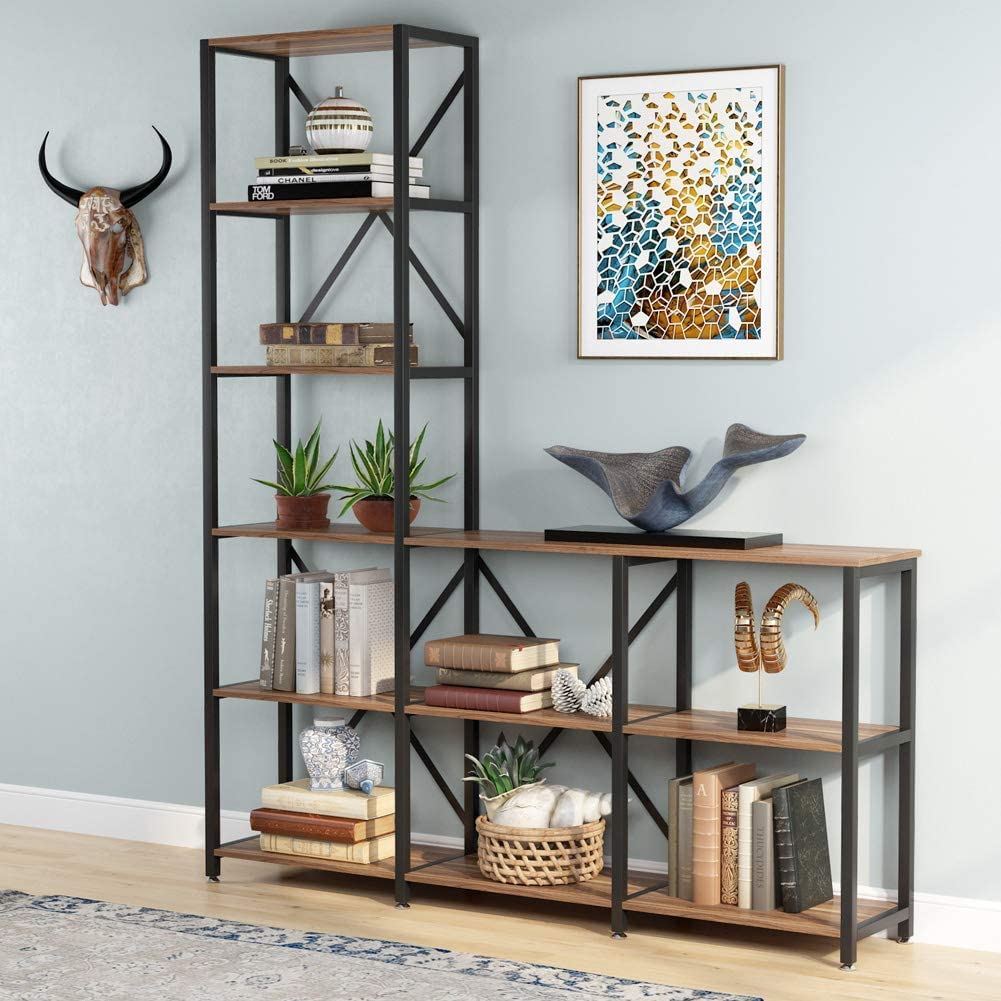 9-Shelf Bookshelf, Industrial Ladder Corner Etagere Bookcase (Converted to cm)