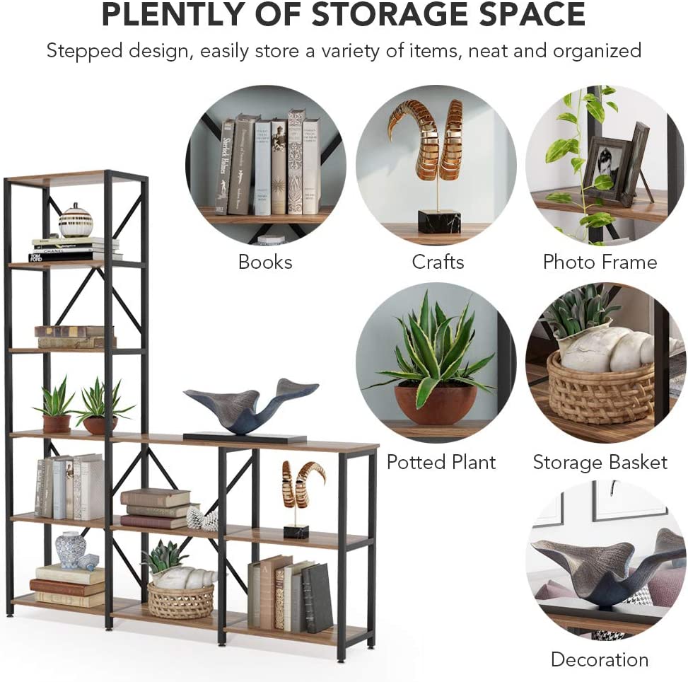 9-Shelf Bookshelf, Industrial Ladder Corner Etagere Bookcase (Converted to cm)