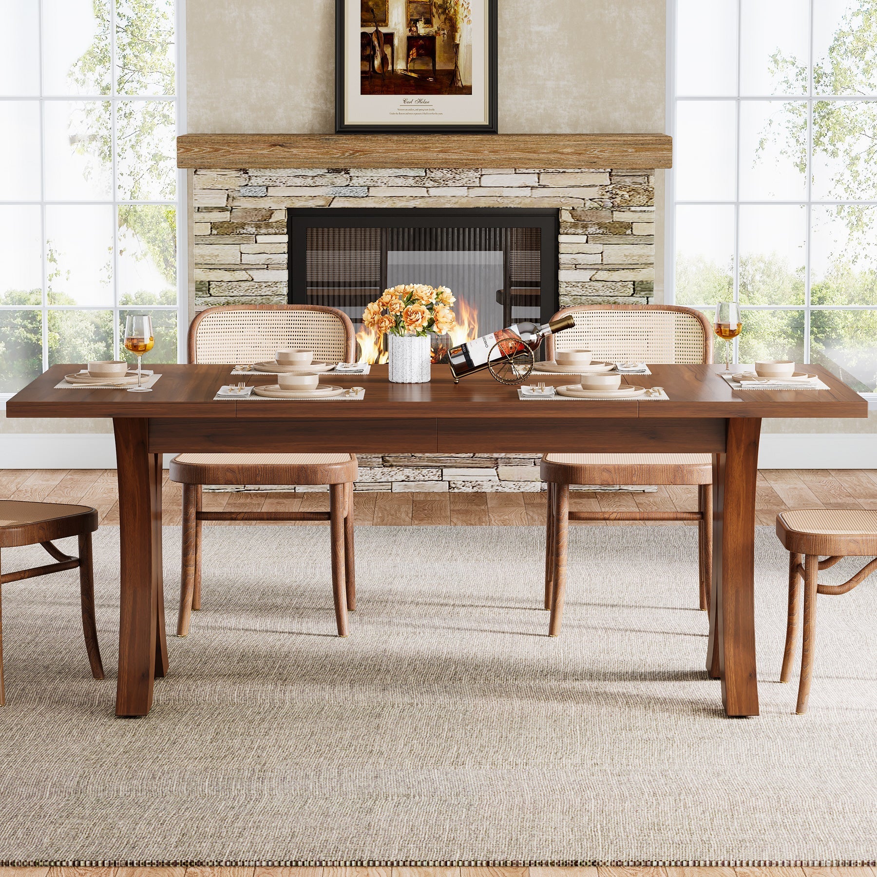 160 cm Kitchen Table, Modern Dining Table for 4-6