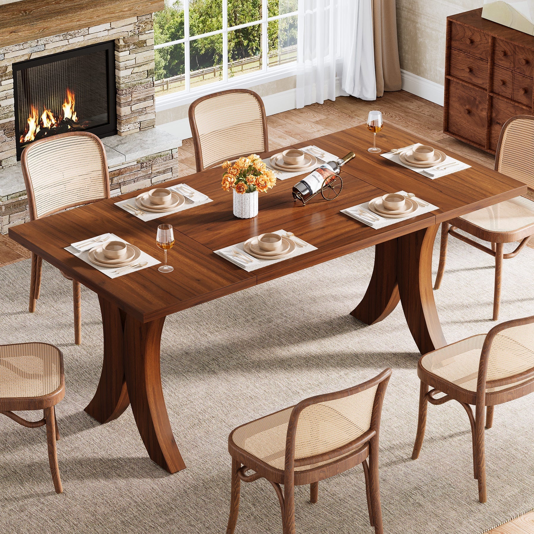 160 cm Kitchen Table, Modern Dining Table for 4-6