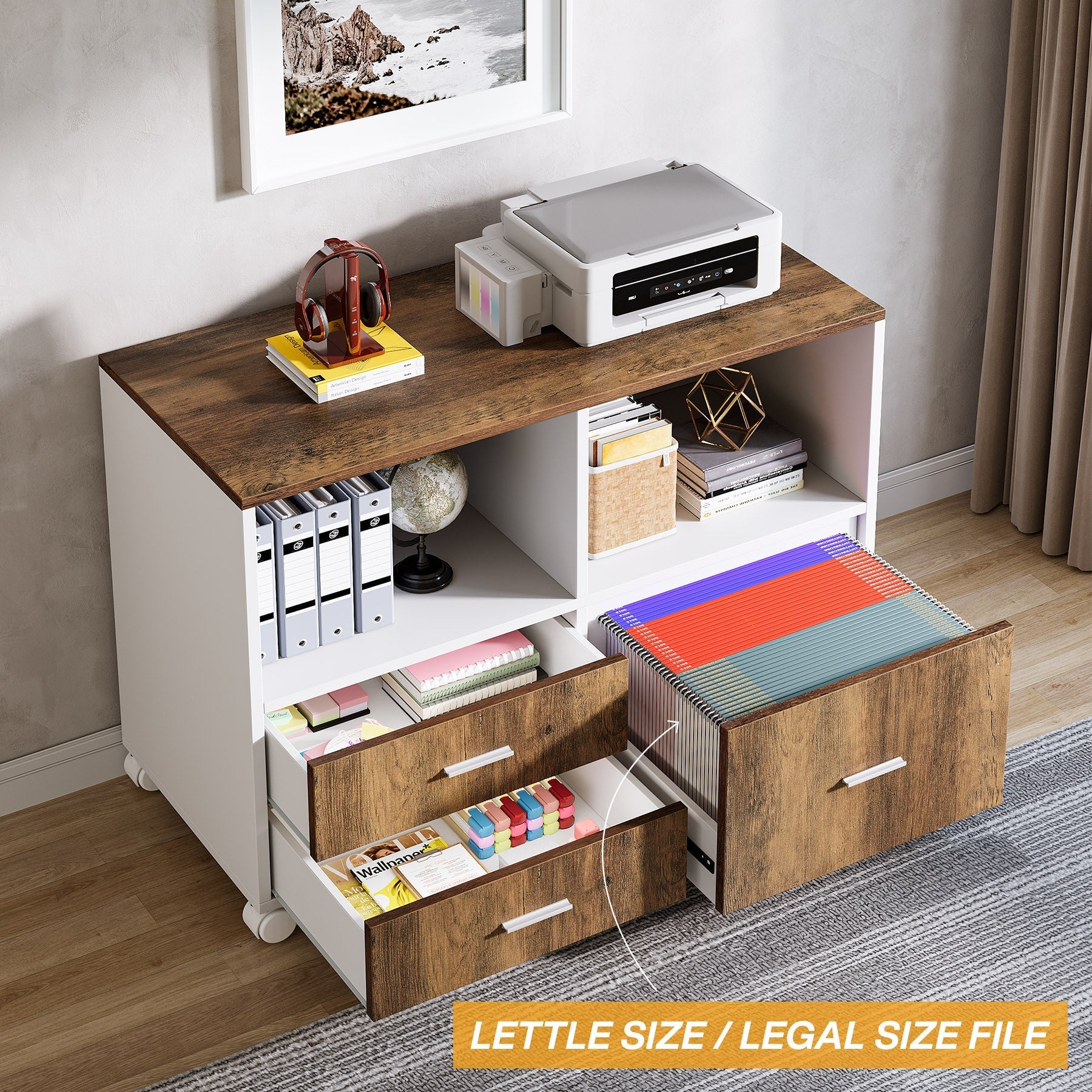 160 cm L-Shaped Desk, Modern Executive Computer Desk with 99 cm Mobile File Cabinet