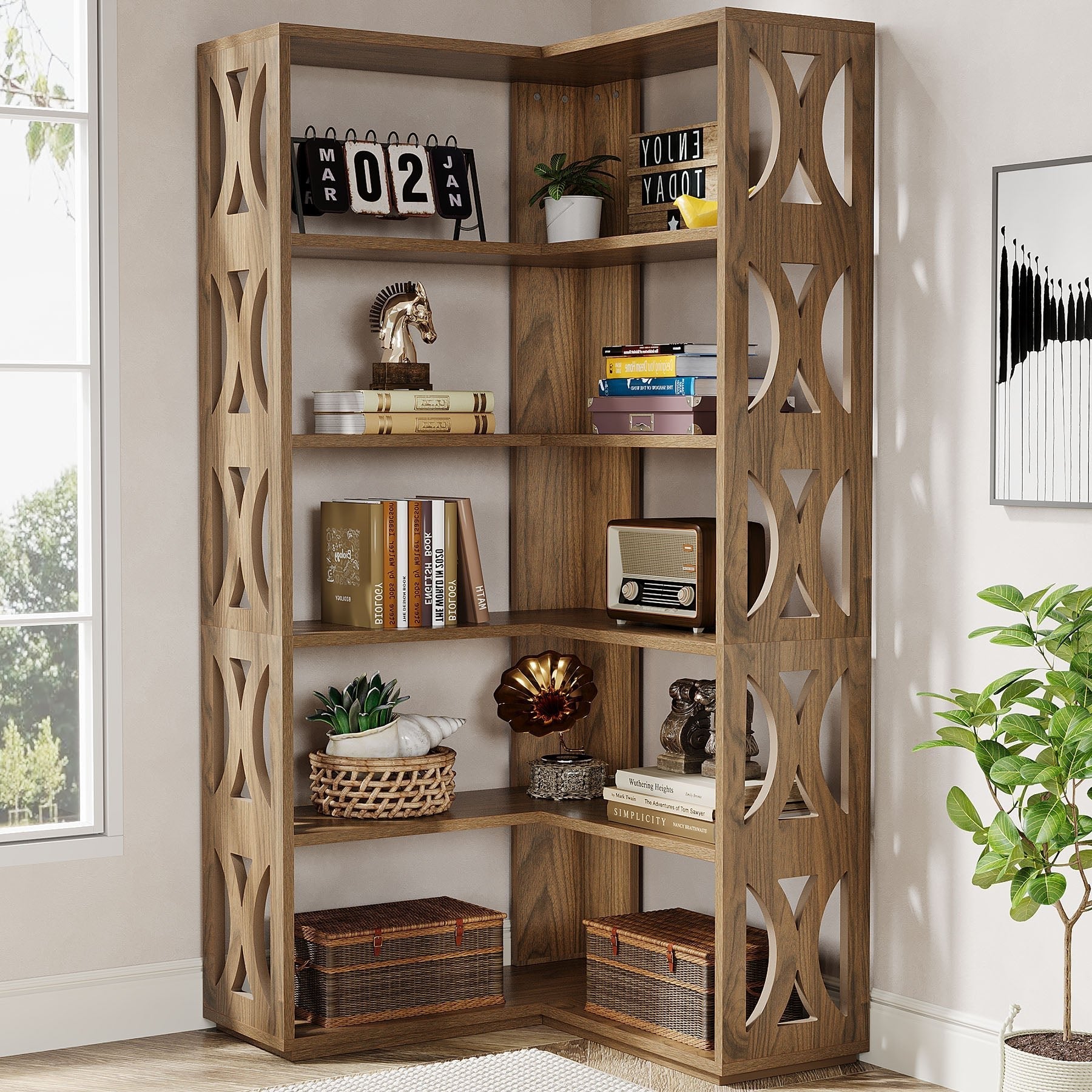 167.6 cm Corner Bookshelf, 5-Tier Bookcase Etagere Display Shelf