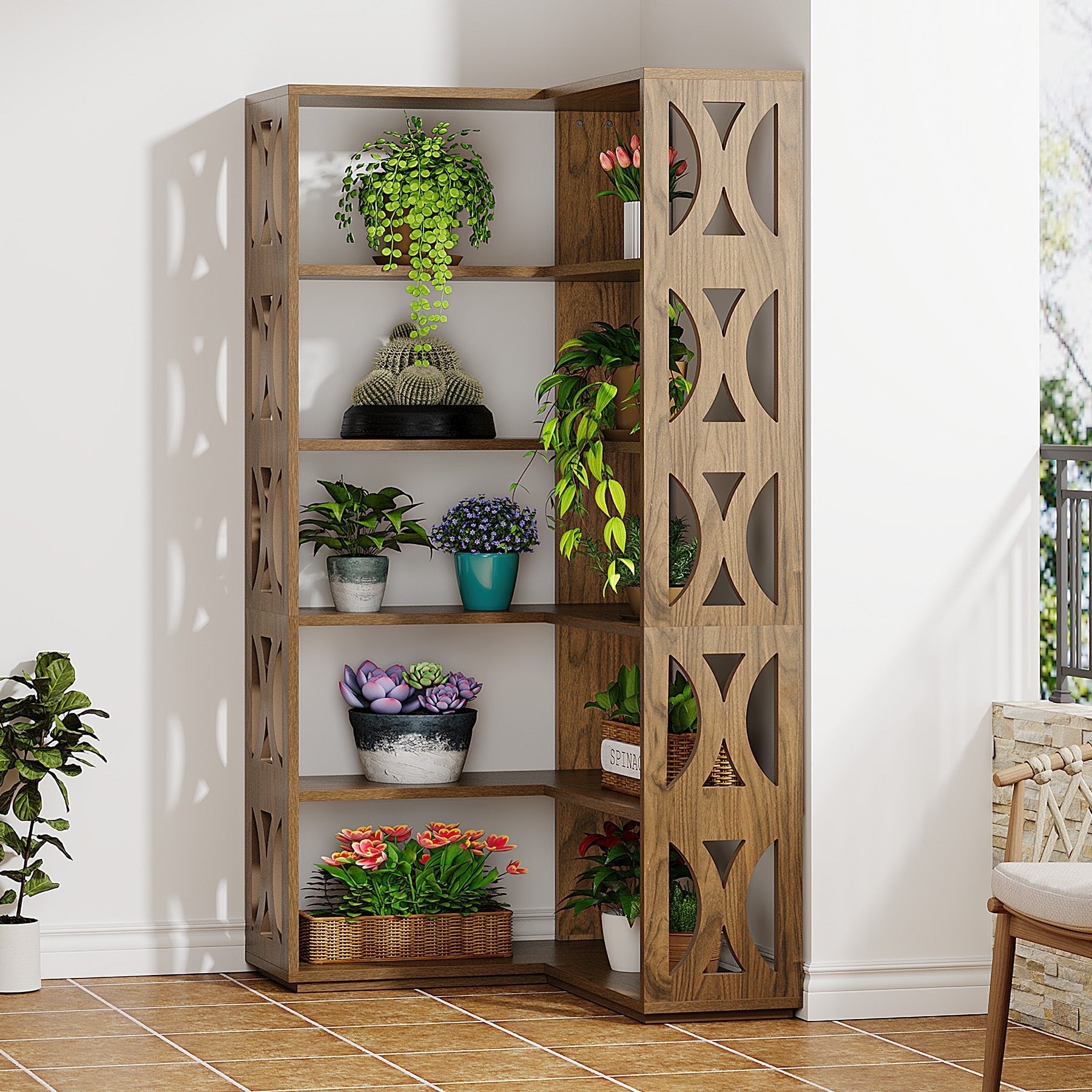 167.6 cm Corner Bookshelf, 5-Tier Bookcase Etagere Display Shelf