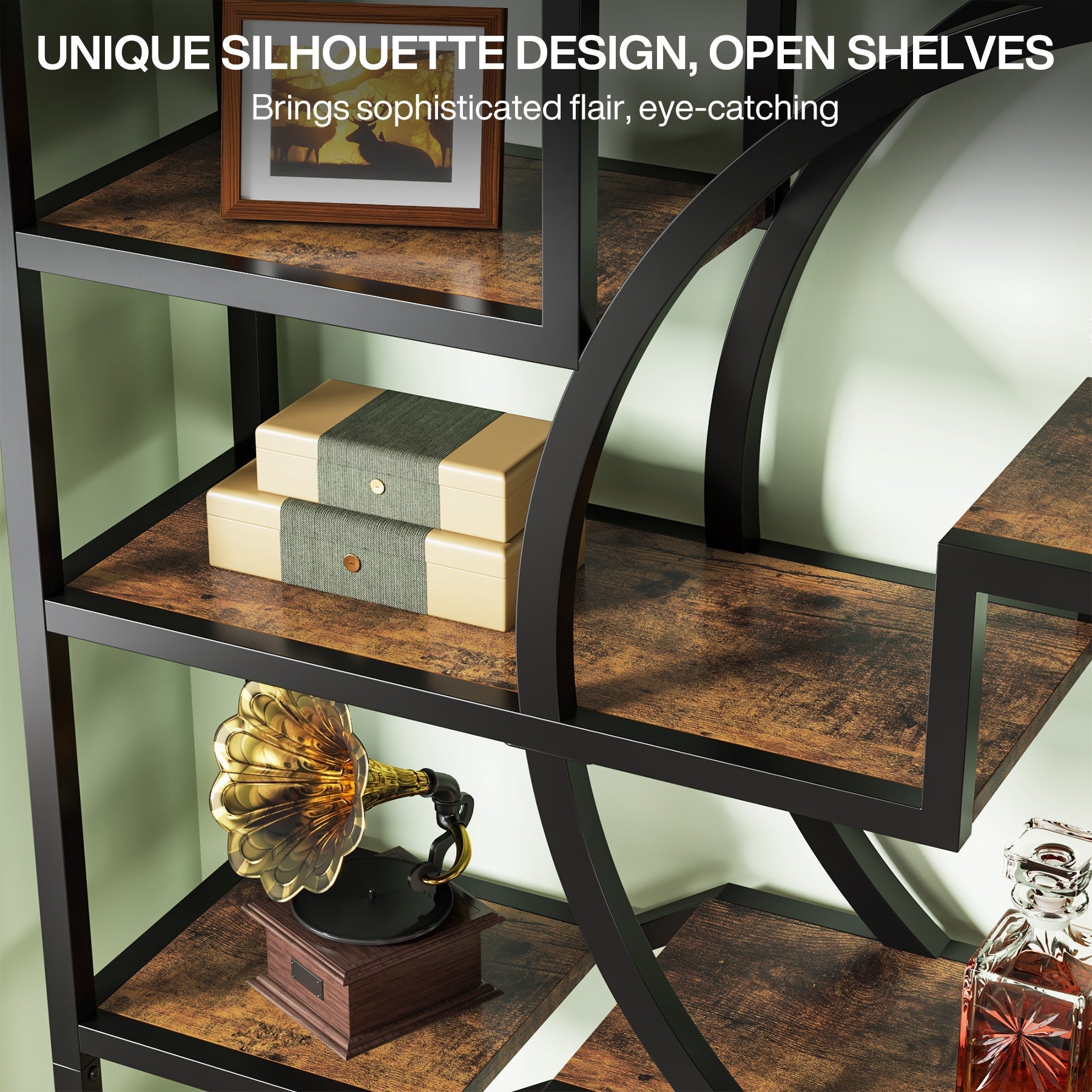 175 cm Tall Bookshelf, Freestanding Etagere Bookcase Open Display Shelf