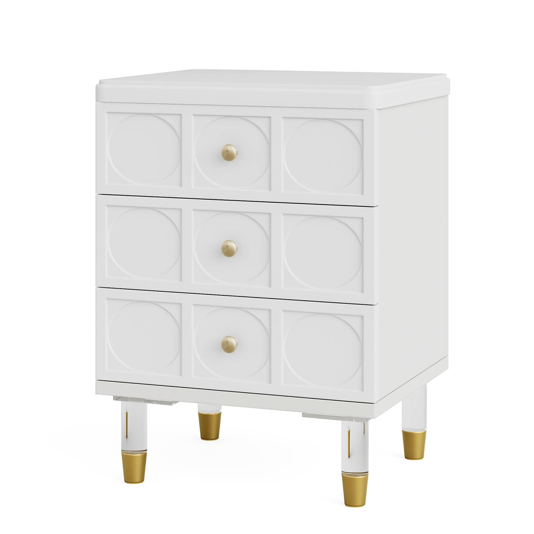 3-Drawer Nightstand Bedside Table with Acrylic Metal Legs (Converted to cm)
