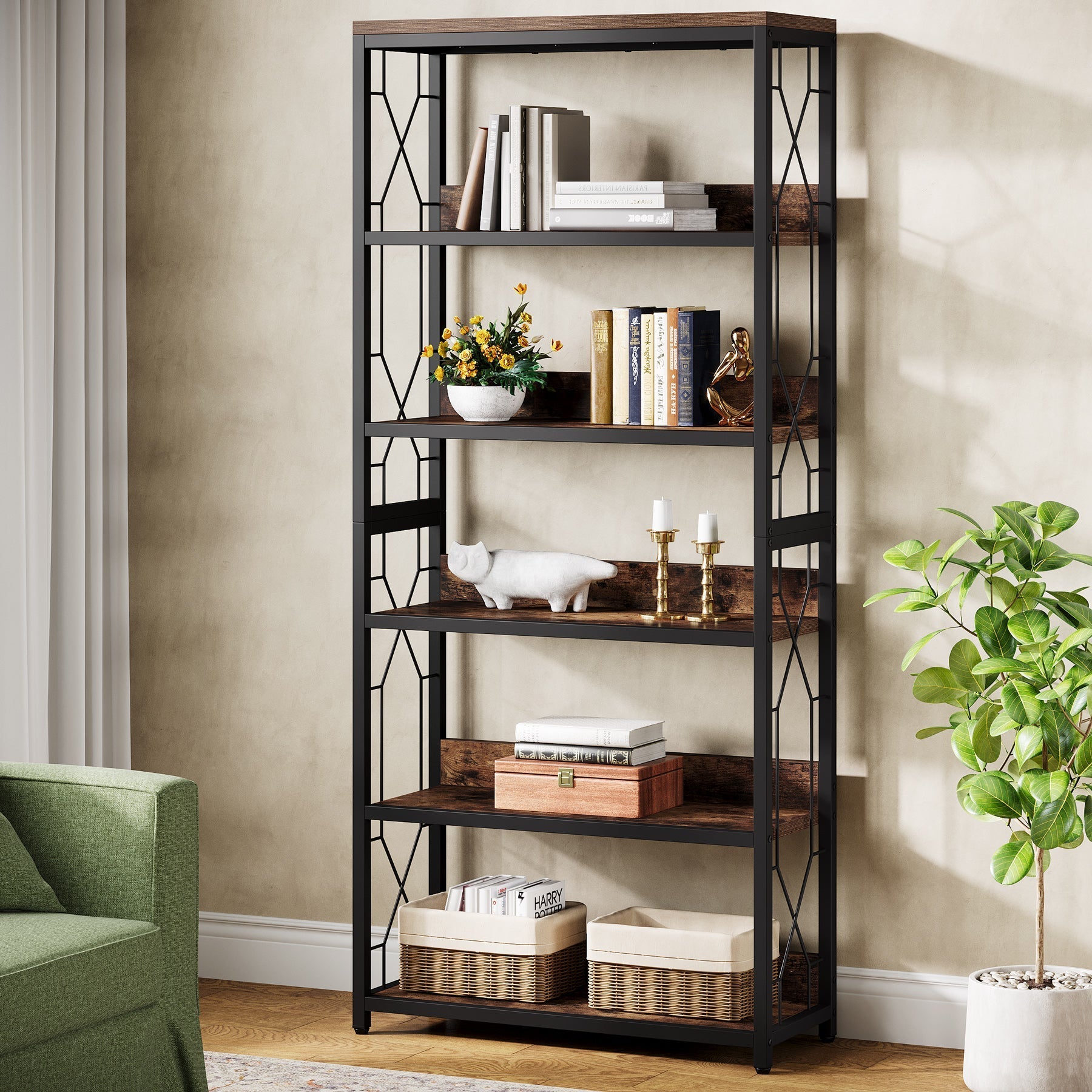 180 cm Bookshelf, 5-Tier Open Bookcase Storage Etagere