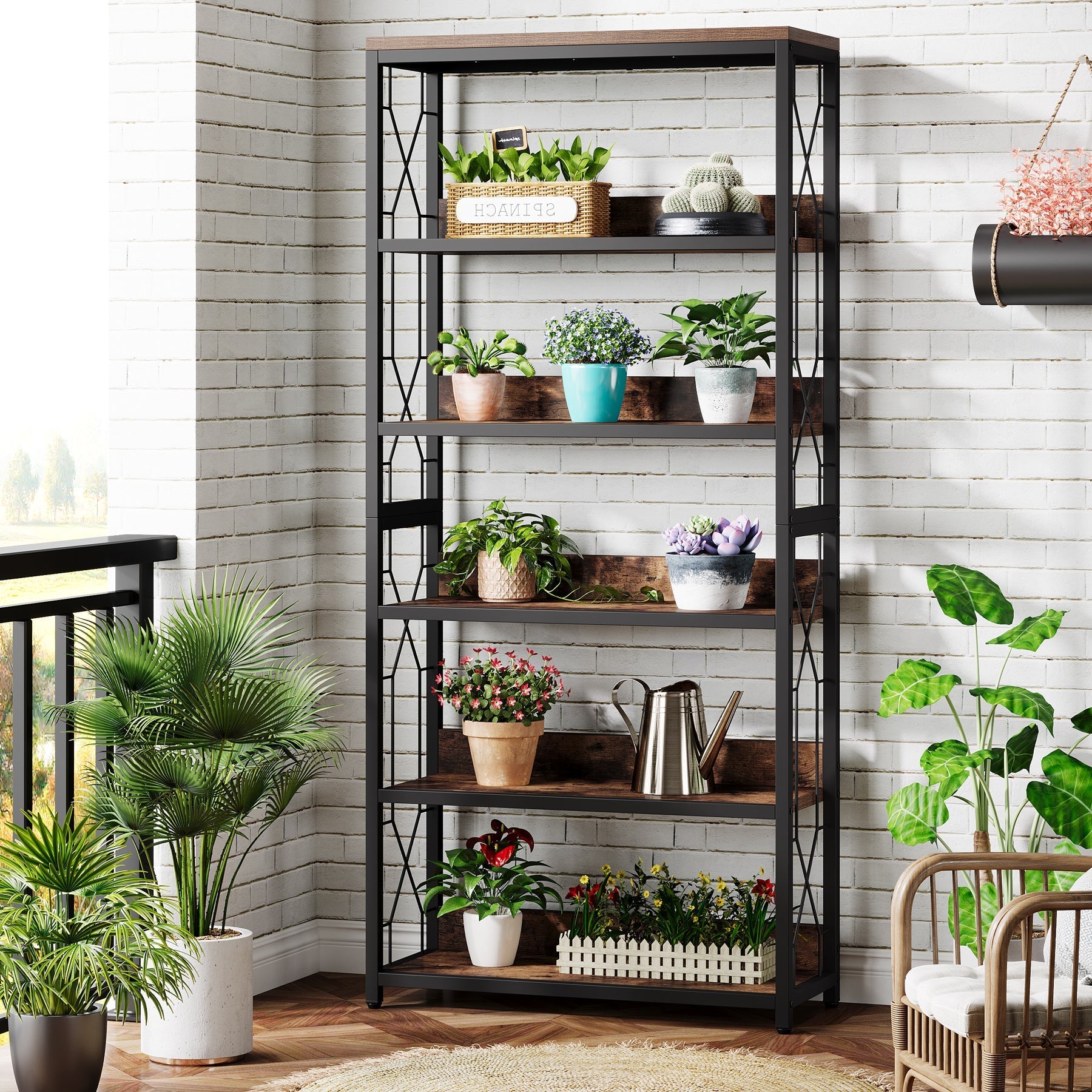 180 cm Bookshelf, 5-Tier Open Bookcase Storage Etagere