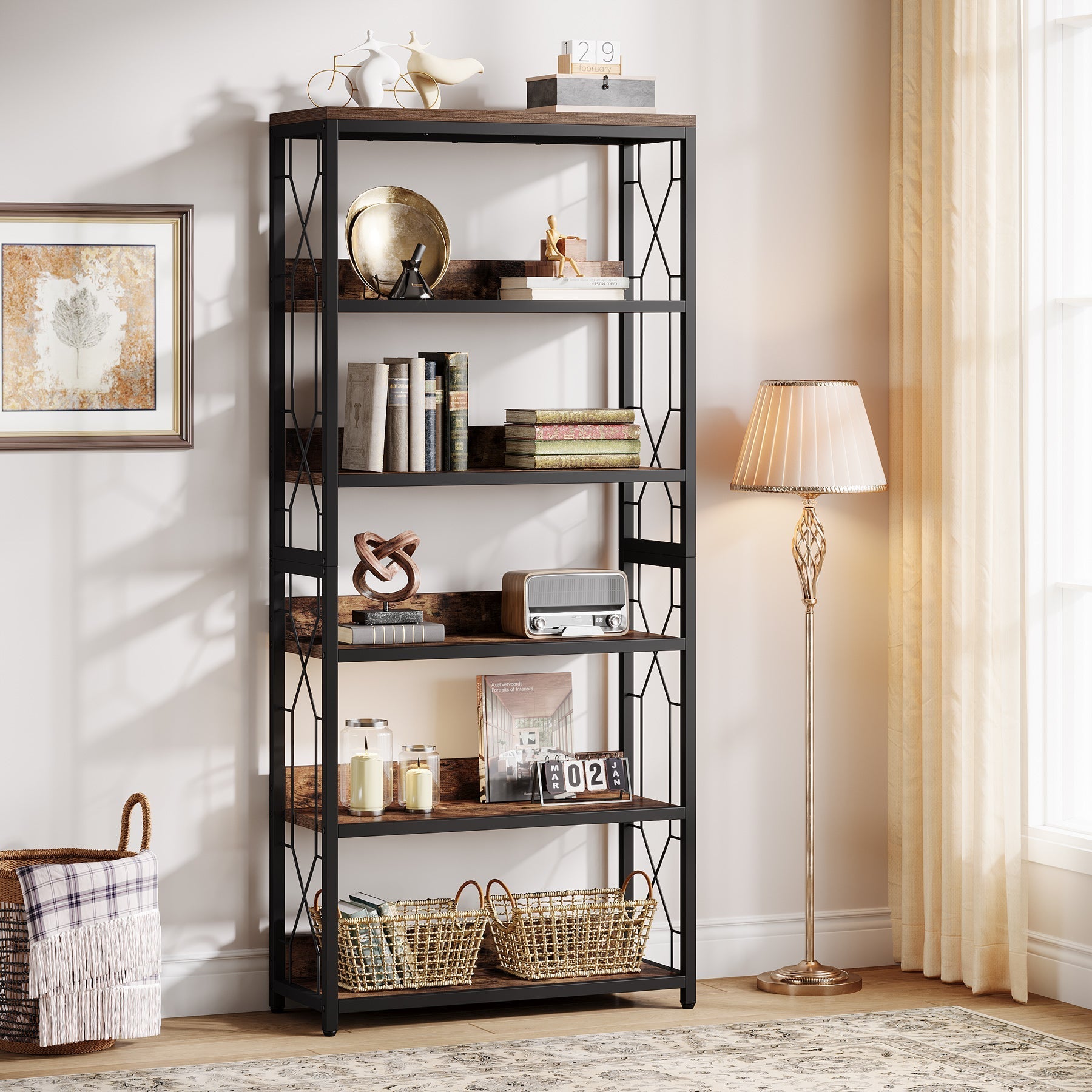 180 cm Bookshelf, 5-Tier Open Bookcase Storage Etagere