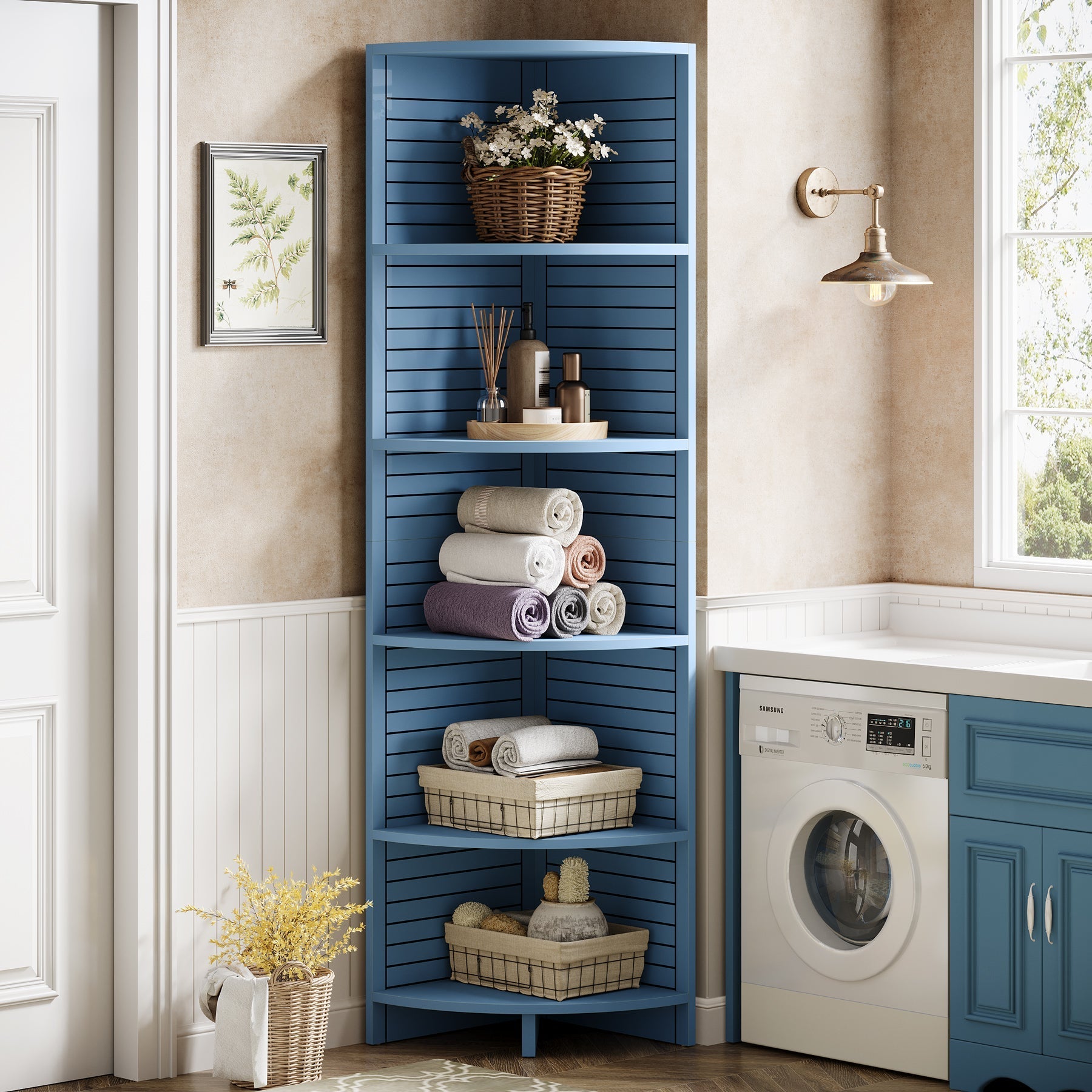 180 cm Corner Shelf, 5-Tier Narrow Corner Bookcase Display Etagere