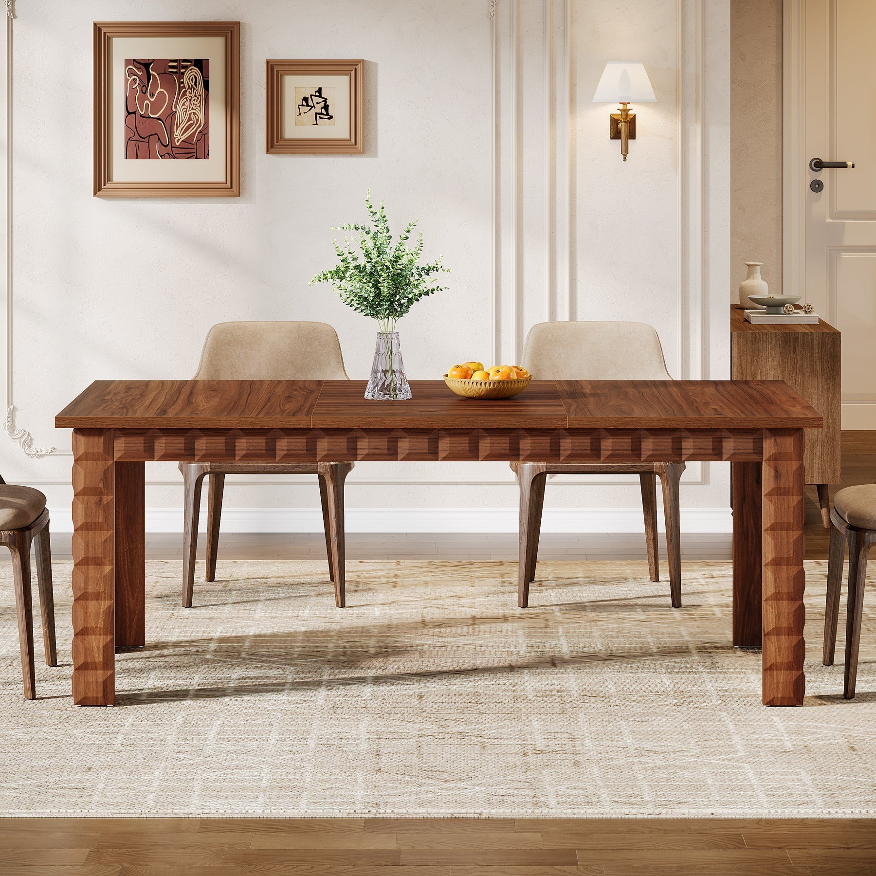 180 cm Dining Table, Farmhouse Kitchen Table for 6-8 People