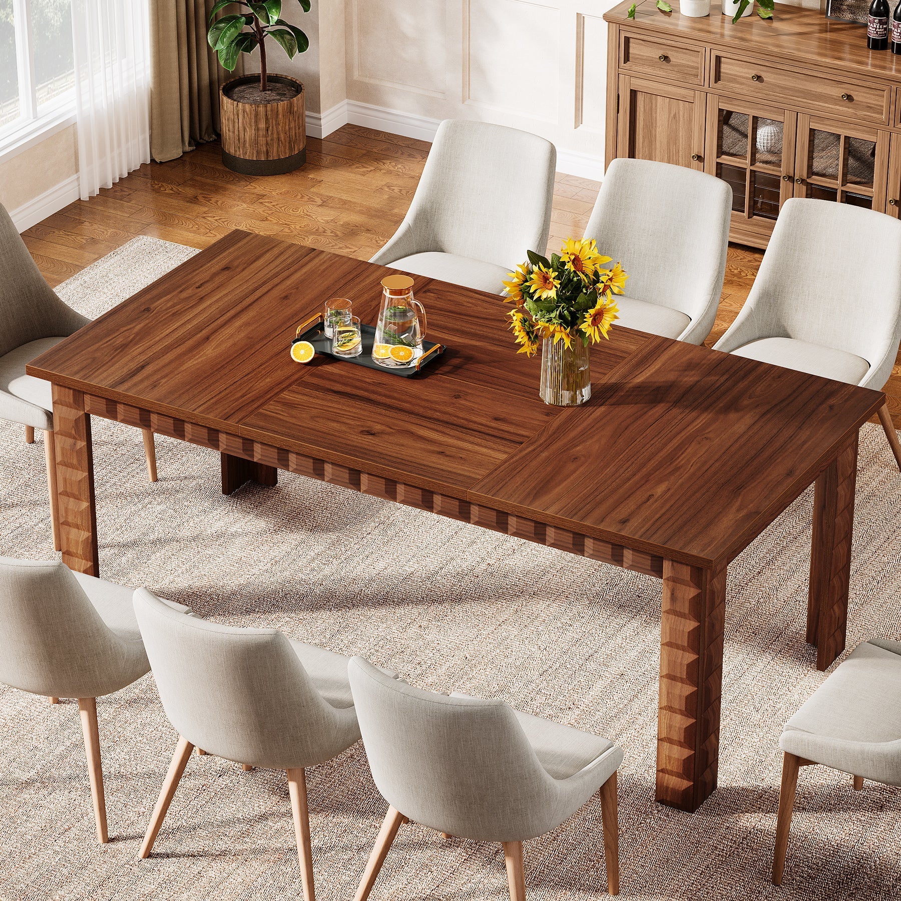 180 cm Dining Table, Farmhouse Kitchen Table for 6-8 People