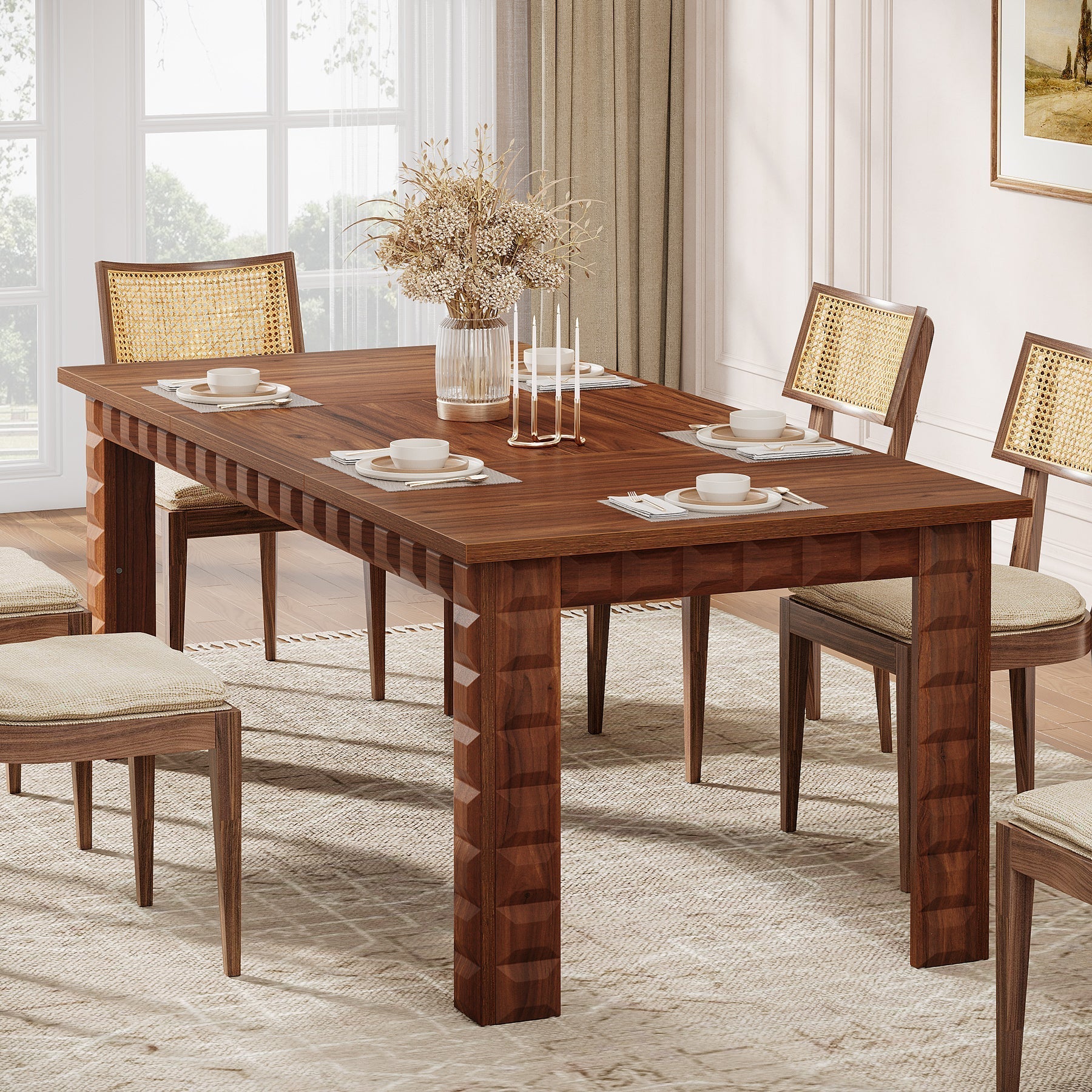 180 cm Dining Table, Farmhouse Kitchen Table for 6-8 People