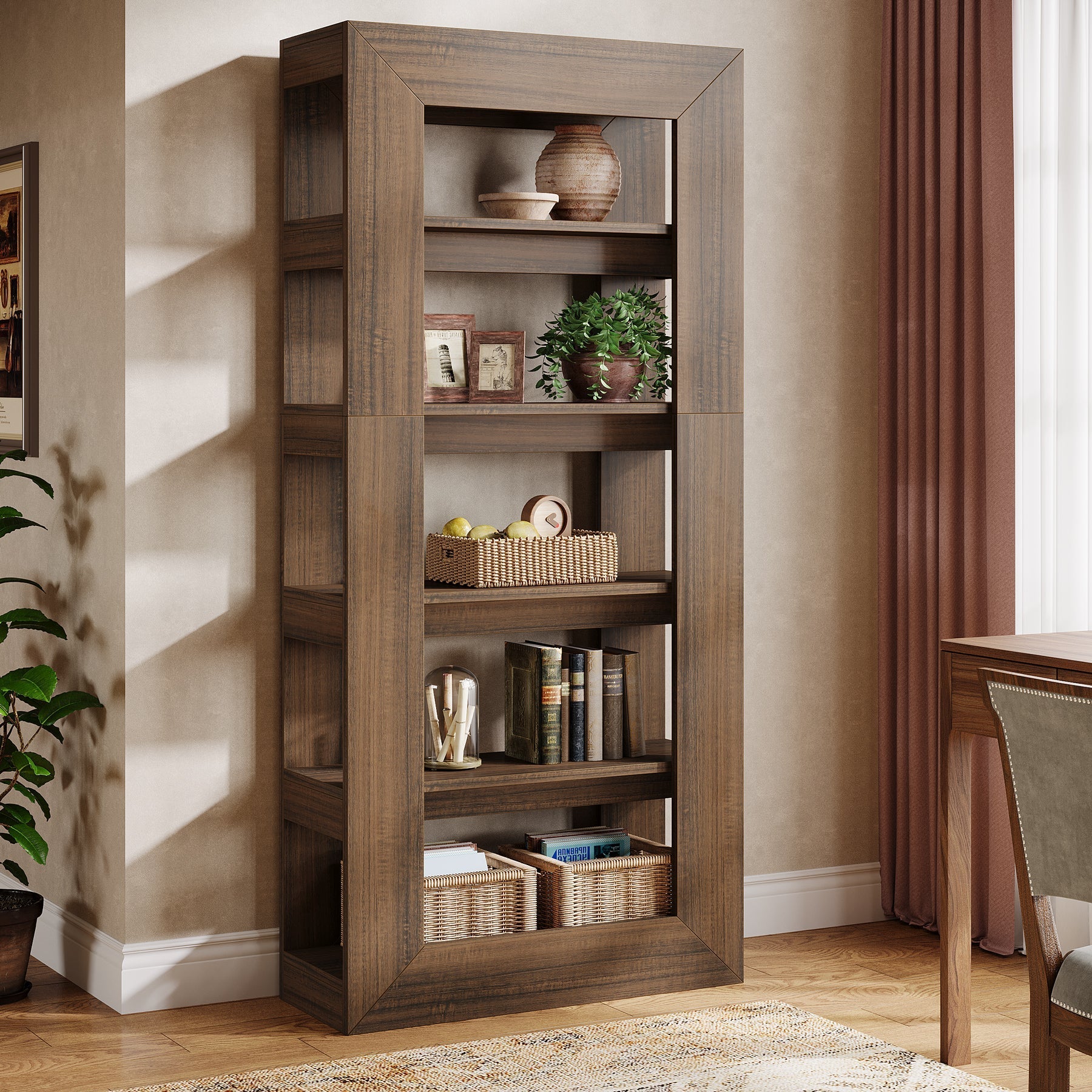 180 cm Bookcase, 5-Tier Wooden Bookshelf Storage Display Etagere