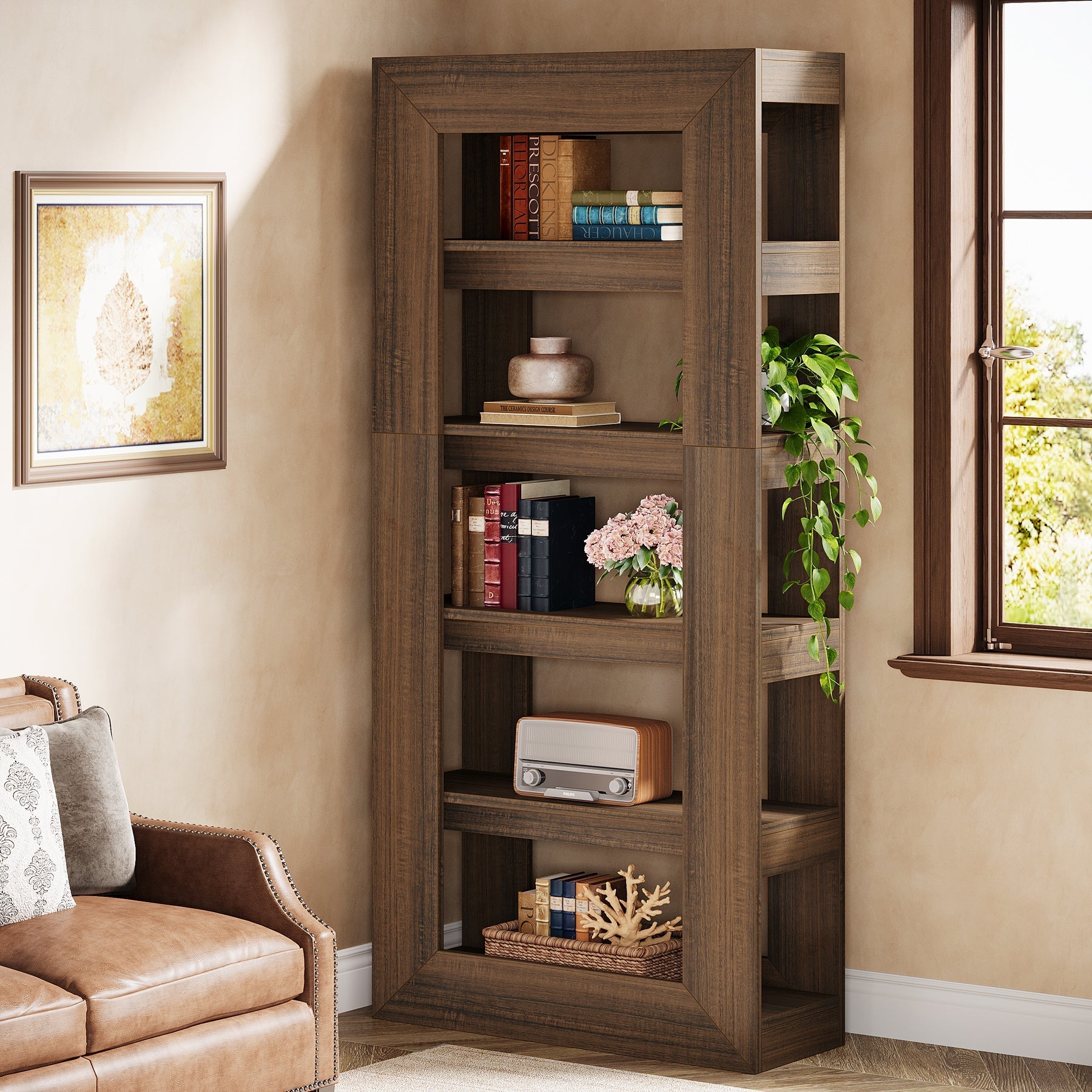 180 cm Bookcase, 5-Tier Wooden Bookshelf Storage Display Etagere