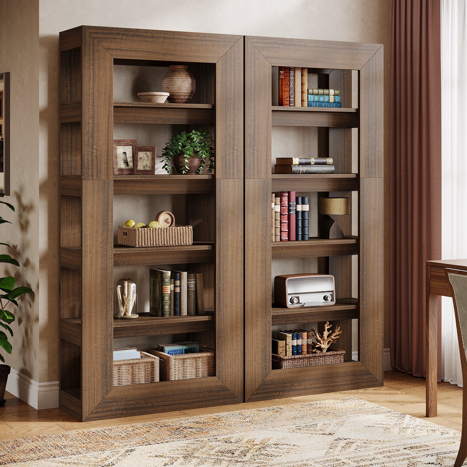 180 cm Bookcase, 5-Tier Wooden Bookshelf Storage Display Etagere