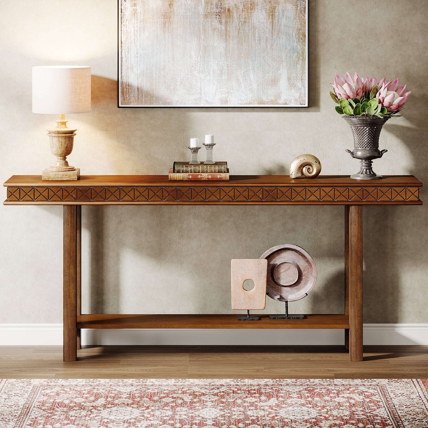 180-CM Console Table, Wood 2-Tier Sofa Table Long Entryway Accent Table