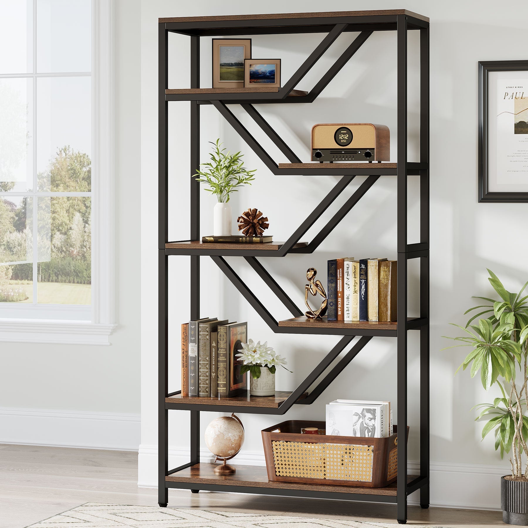 183 cm Bookshelf, 6-Tier Bookcase Etagere Open Storage Organizer