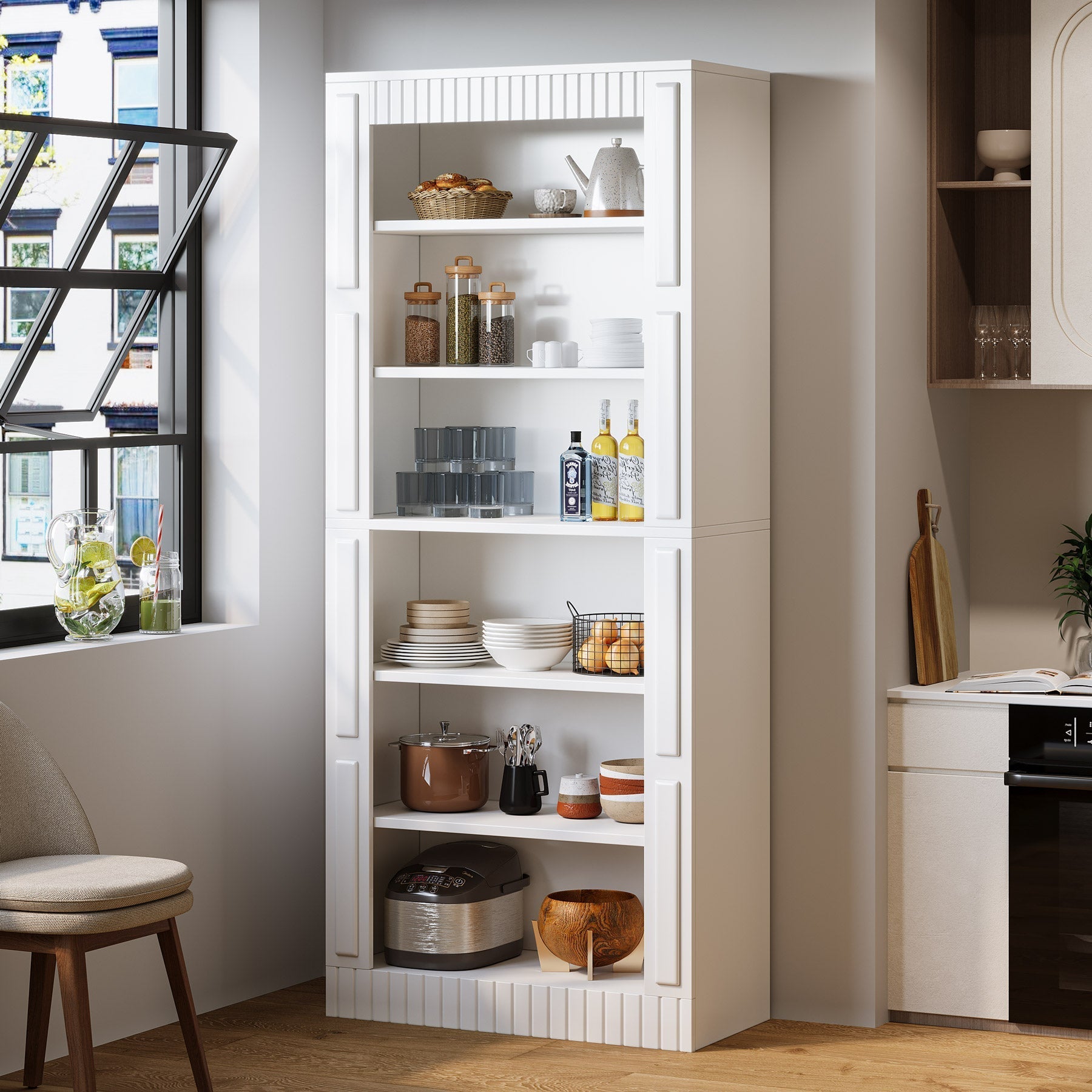 185 cm Modern Bookcase, 6-Tier Tall Etagere Bookshelf with Storage Shelves