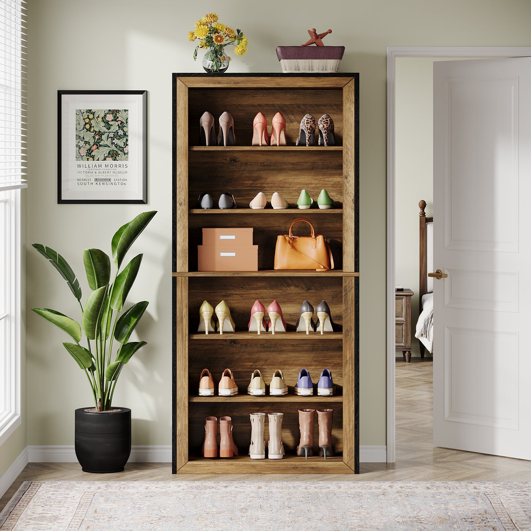 188 cm Shoe Cabinet, 6-Tier Wood Freestanding Shoe Storage Cabinet
