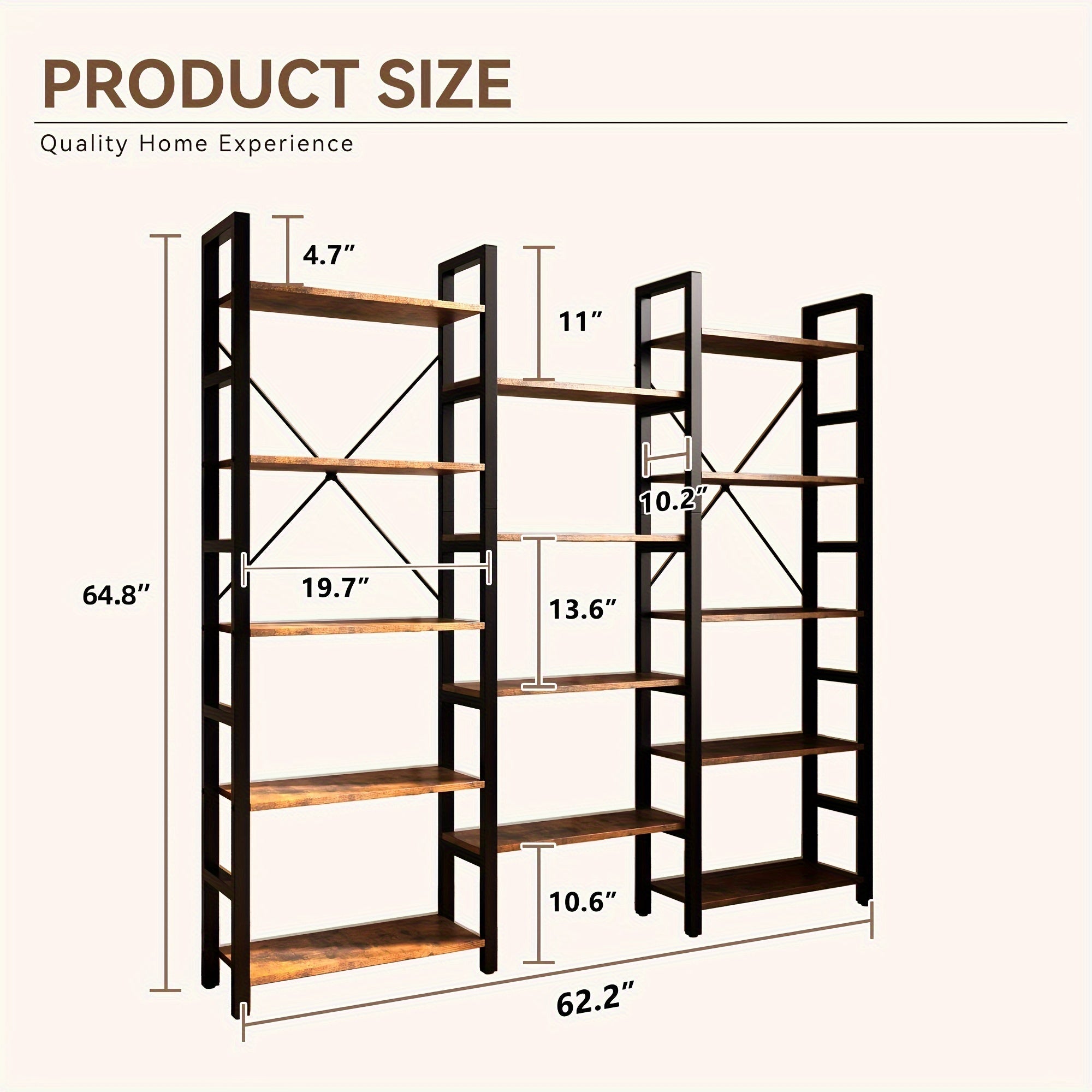 6-Tier Bookshelf with 2 Storage Drawers, Industrial Display Standing Shelf, Rustic Wood Storage Shelf with Metal Frame, Open Bookcases for Living Room, Bedroom, Home Office (Brown)