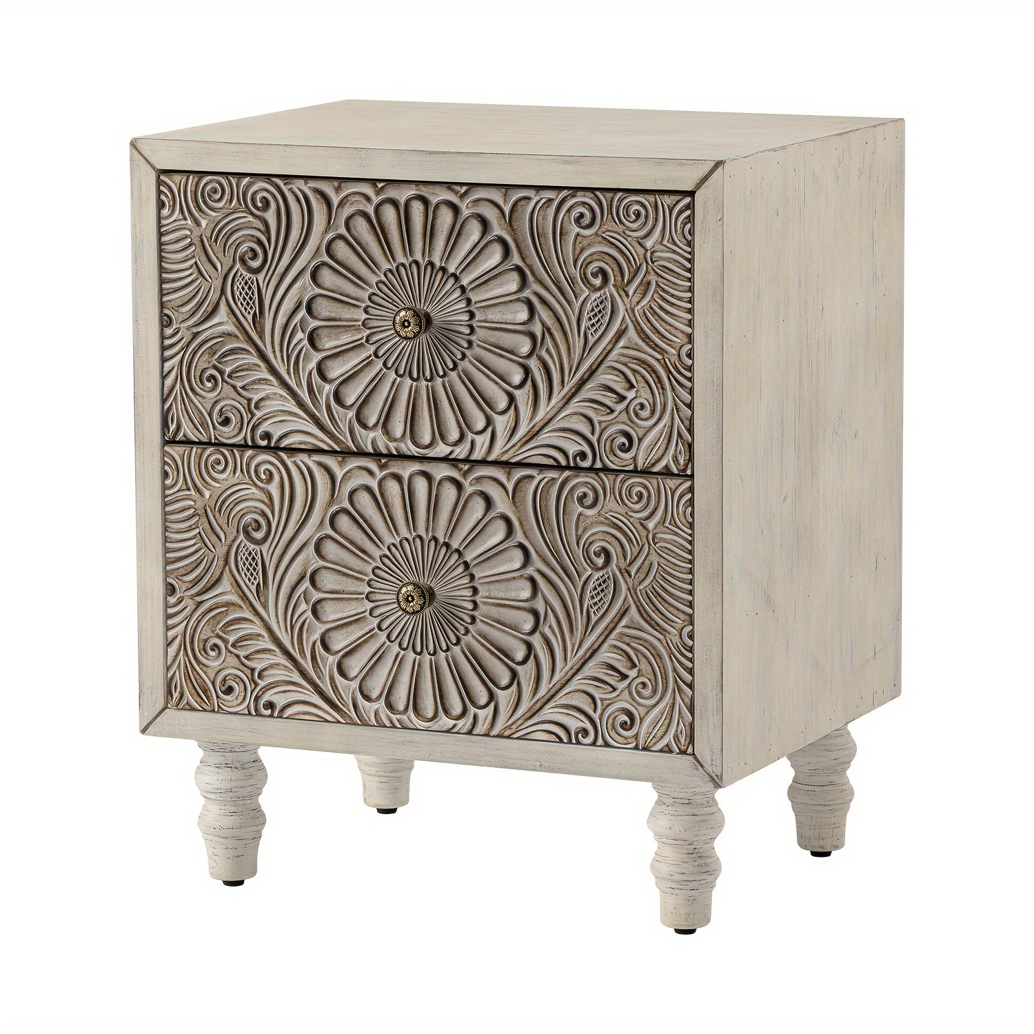 1pc Vintage Style Nightstand with 2 Drawers - Lightweight MDF Accent Table, Pine Wood Back, Floor Mount, Independent End Table Bedside Furniture, Under 3.2 Cubic Feet Storage, Less Than 27 Inches High - Ideal for Living Room