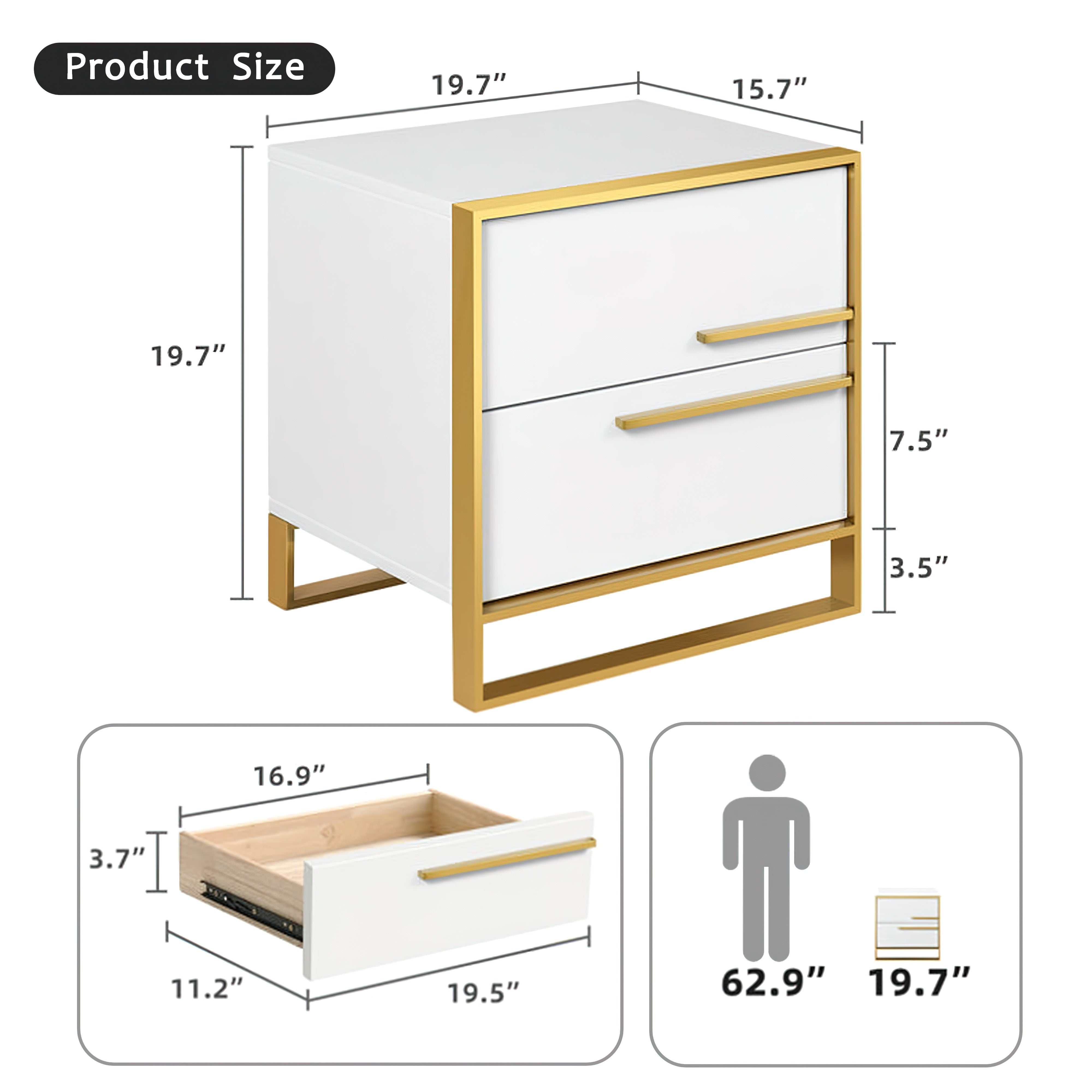 Storage Cabinet, 1 Piece,, Dresser, Nightstand, Metal Frame, Light Luxury, Suitable For: Living Room, Bedroom, White,