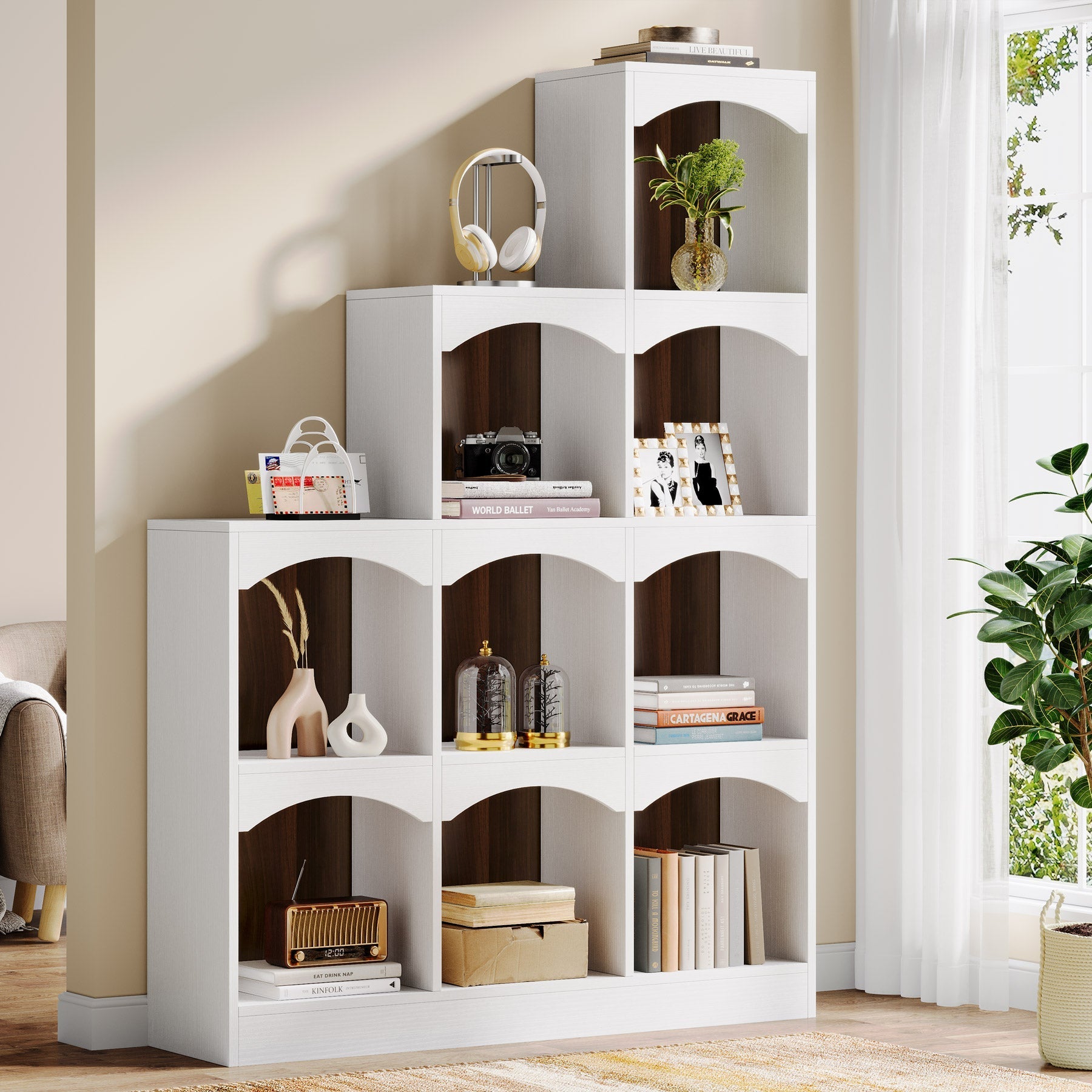 23 cm Cubes Bookshelf, L-Shaped Corner Etagere Bookcase Display Shelf